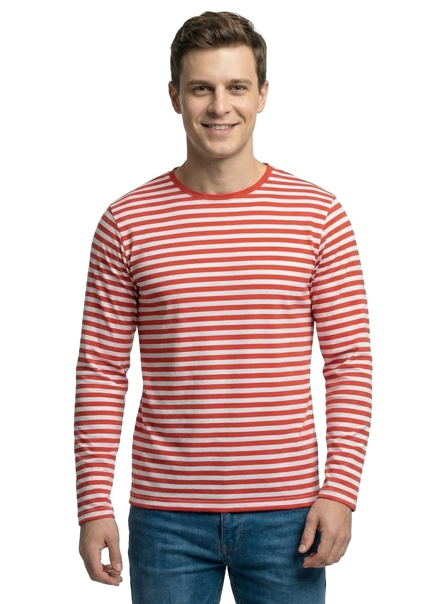 thetru Kostüm Ringelshirt lang rot-weiß Karnevalskostüm Herren, Rot-weiß ge günstig online kaufen