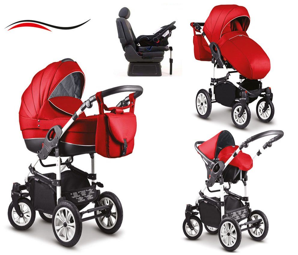 babies-on-wheels Kombi-Kinderwagen Cosmo 4 in 1 inkl. Autositz und Iso Base  - 17 Teile - von Geburt bis 4 Jahre in 16 Farben