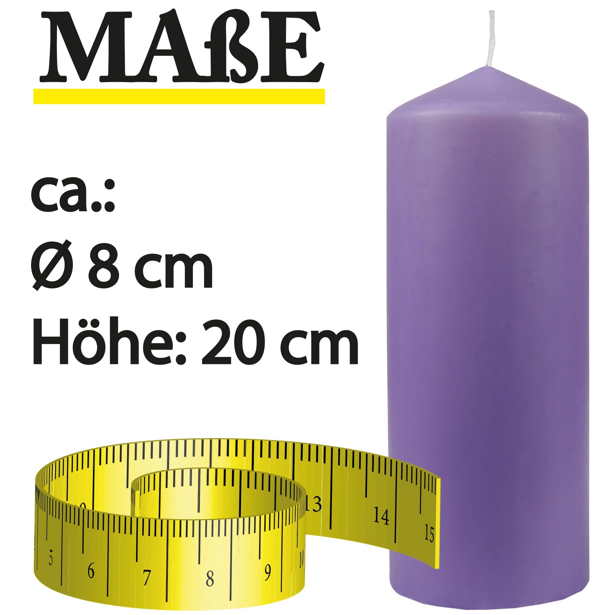 HS Candle Adventskerze Stumpenkerze Farben Wachskerzen Weihnachtskerze, x viele - Ø8cm Violett (1-tlg), 20cm