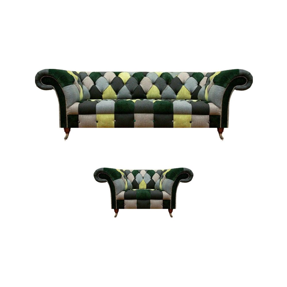 JVmoebel Chesterfield-Sofa Designer Möbel Dreisitze Sofa Couch Chesterfield Sessel Modern, 2 Teile, Made in Europa