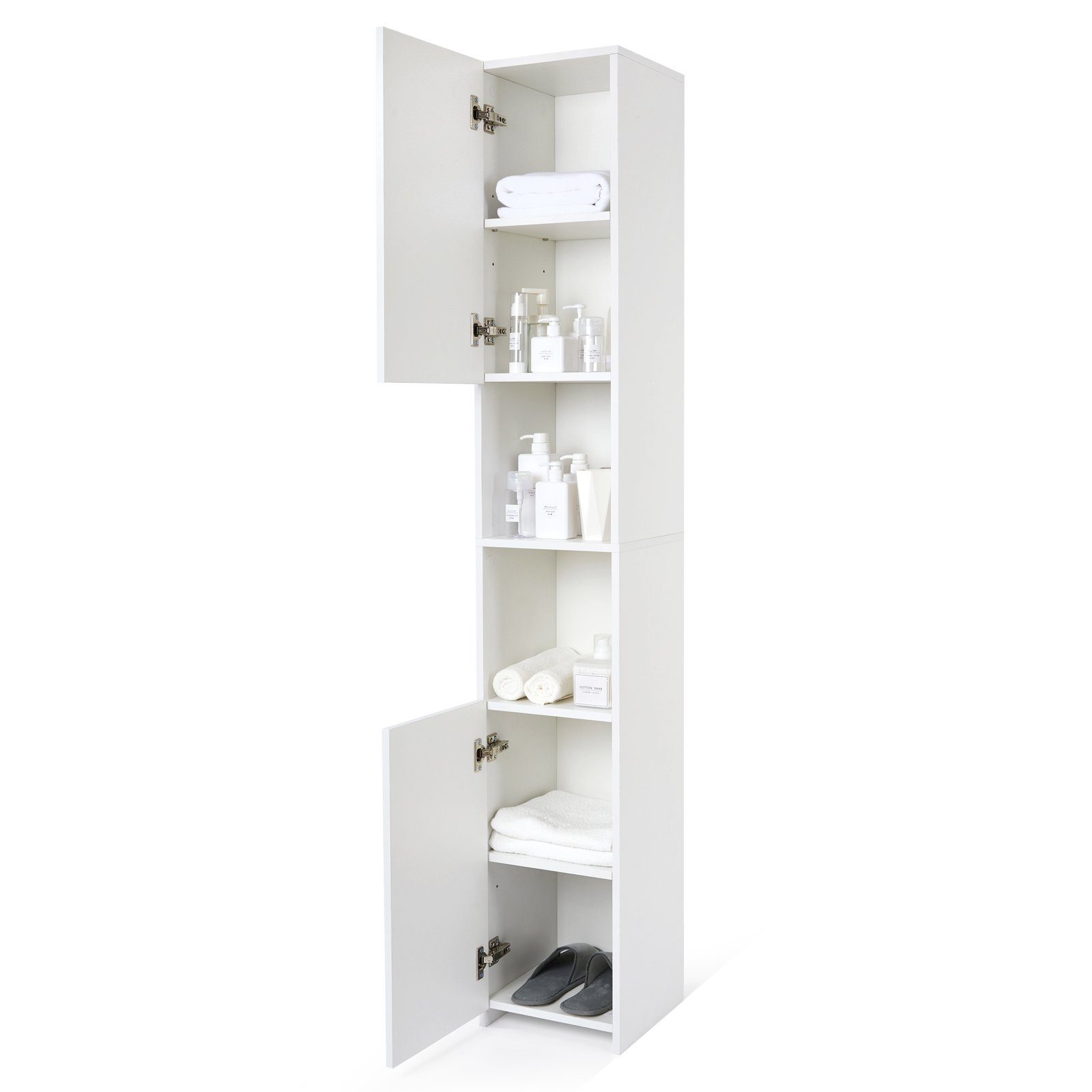 Mondeer Hochschrank Badschrank mit 2 Hochglanz Türen und 6 Trennwänden 30 x 30 x 183.5cm, Weiß