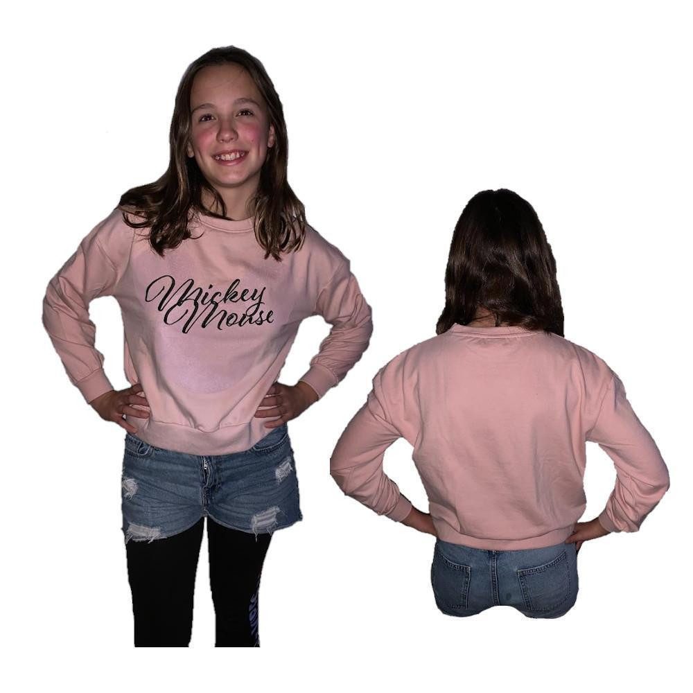 EplusM Rundhalspullover Mickey Mouse Pullover, rosa mit Schriftzug