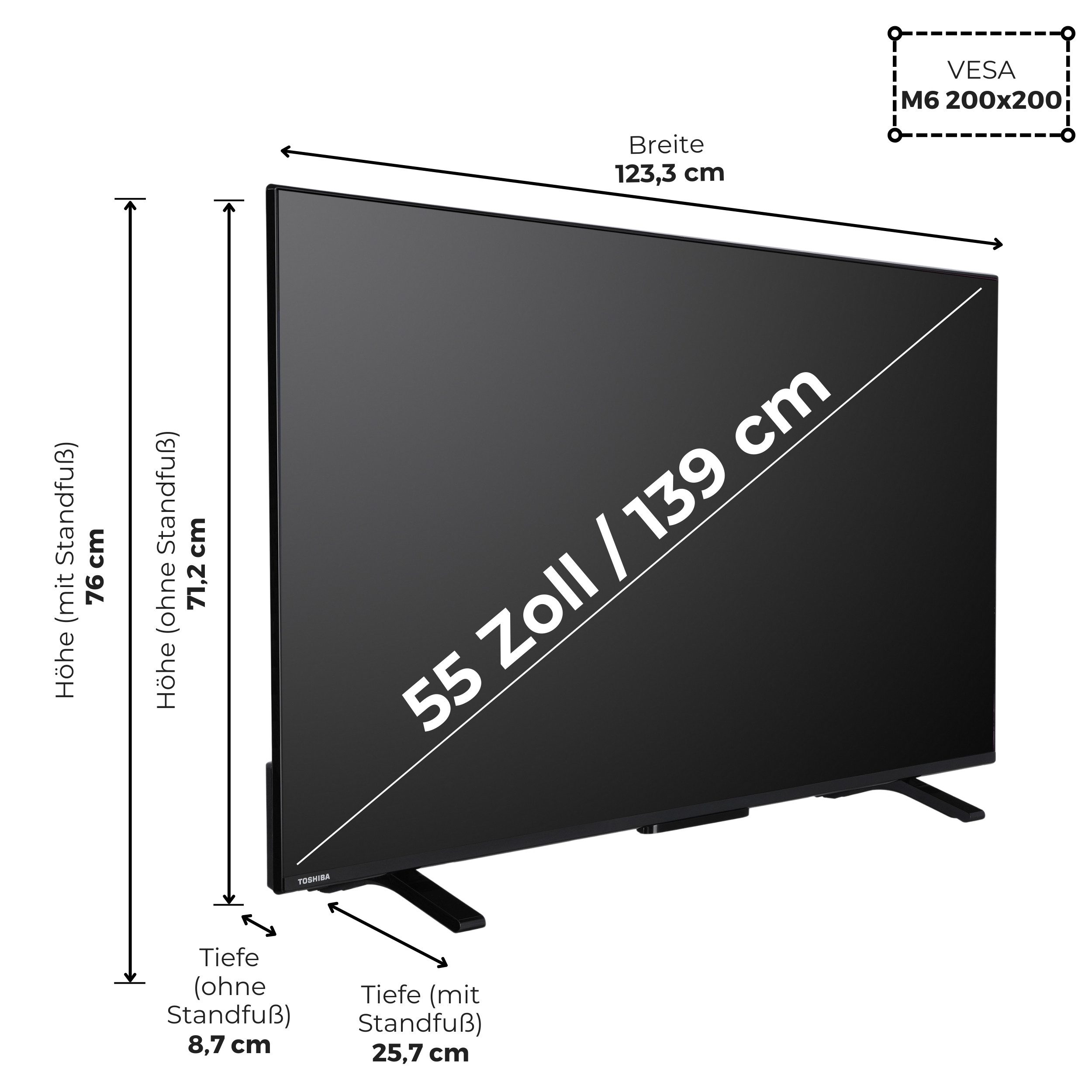 Toshiba 55UV2363DA LCD-LED Fernseher (139 cm/55 Zoll, 4K Ultra HD, VIDAA Smart TV, Triple-Tuner, VIDAA, Alexa-fähig)