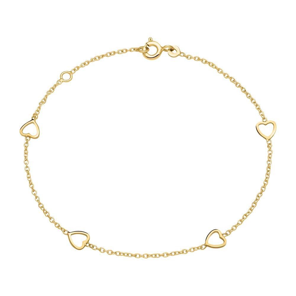 Unique Goldarmband Zierliches schlichtes Herzarmband 14K Gelbgold GB0023-G