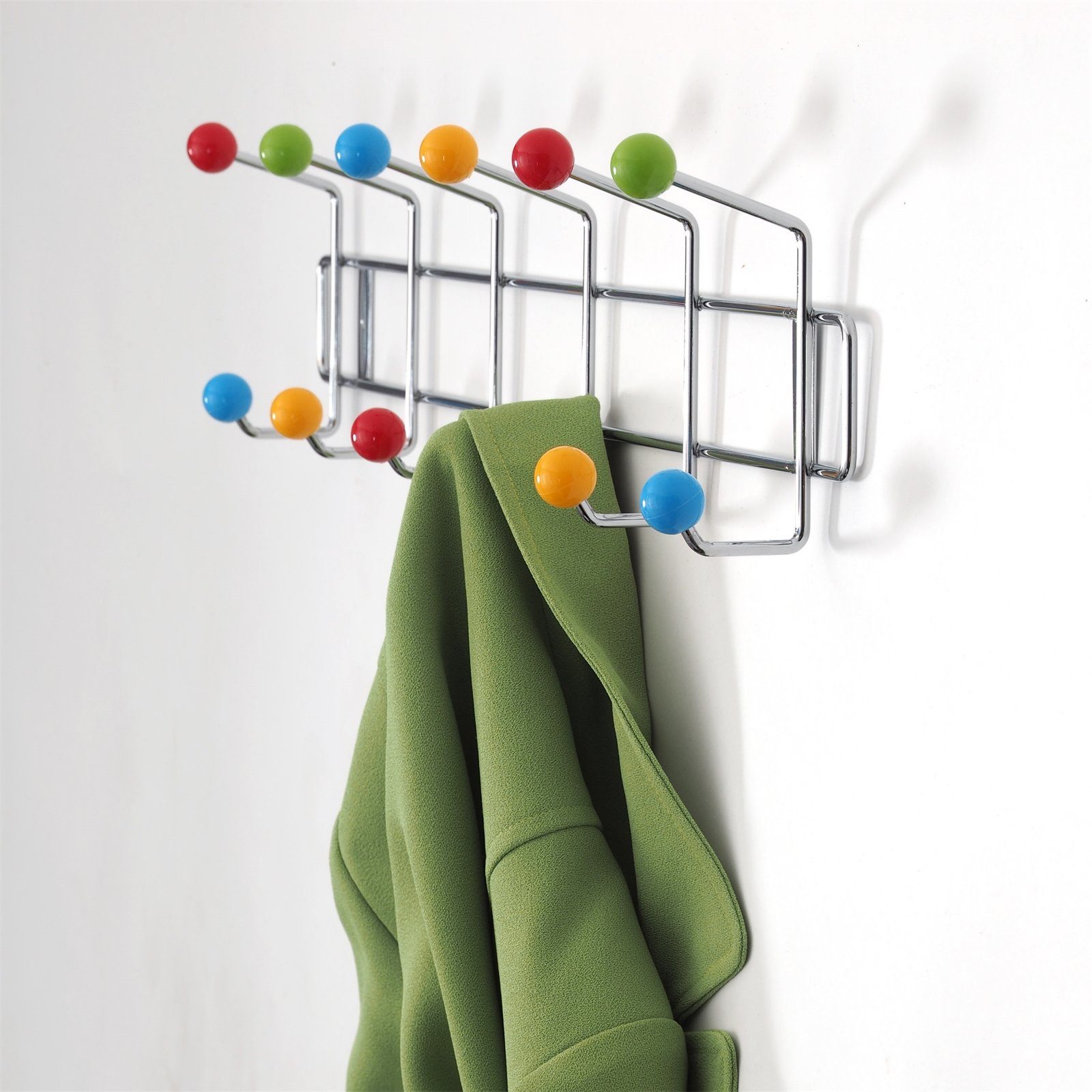 DESIGN DELIGHTS Wandgarderobe Garderobenleiste COLOUR BALL SILBER farbenfrohe Wandgarderobe 12Kugeln