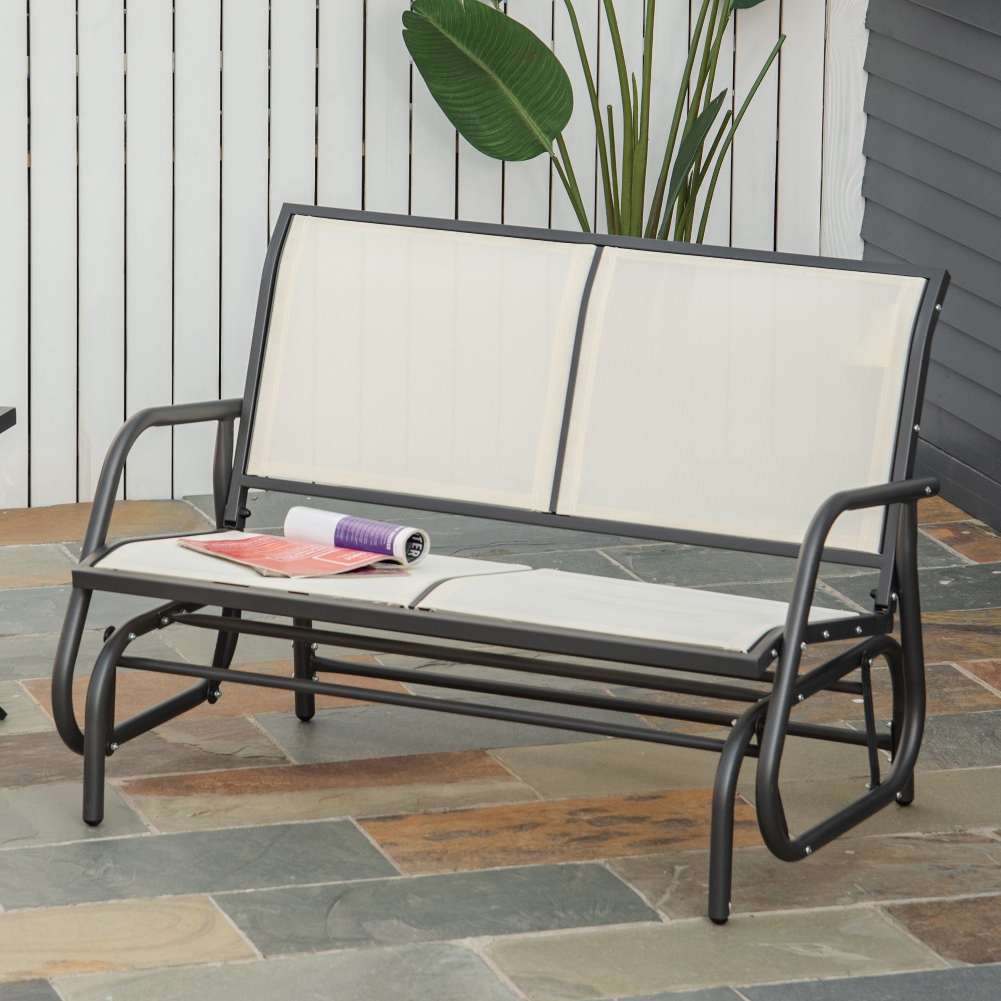 Outsunny Gartenbank Schaukelstuhl 2-Sitzer Metall Gartenmöbel günstig online kaufen
