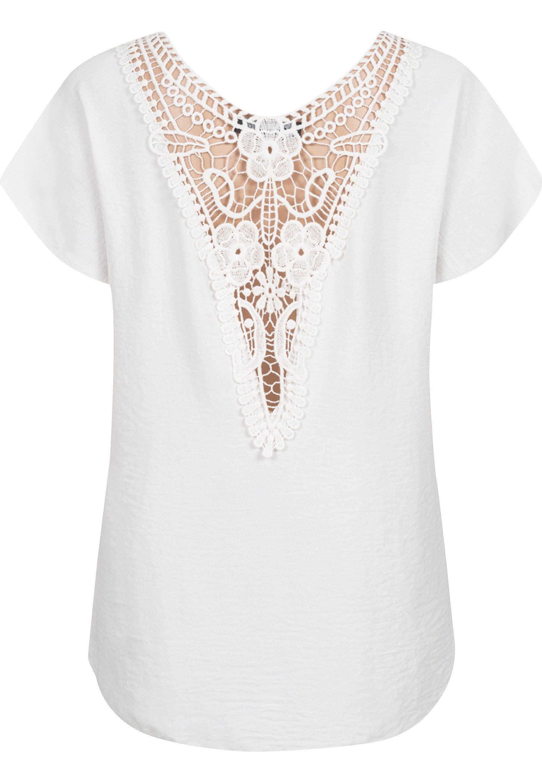 CLOUD 5IVE T-Shirt CLOUD 5IVE Cloud5ive Damen Musselin Top mit Spitzenbesatz hinten (1-tlg)