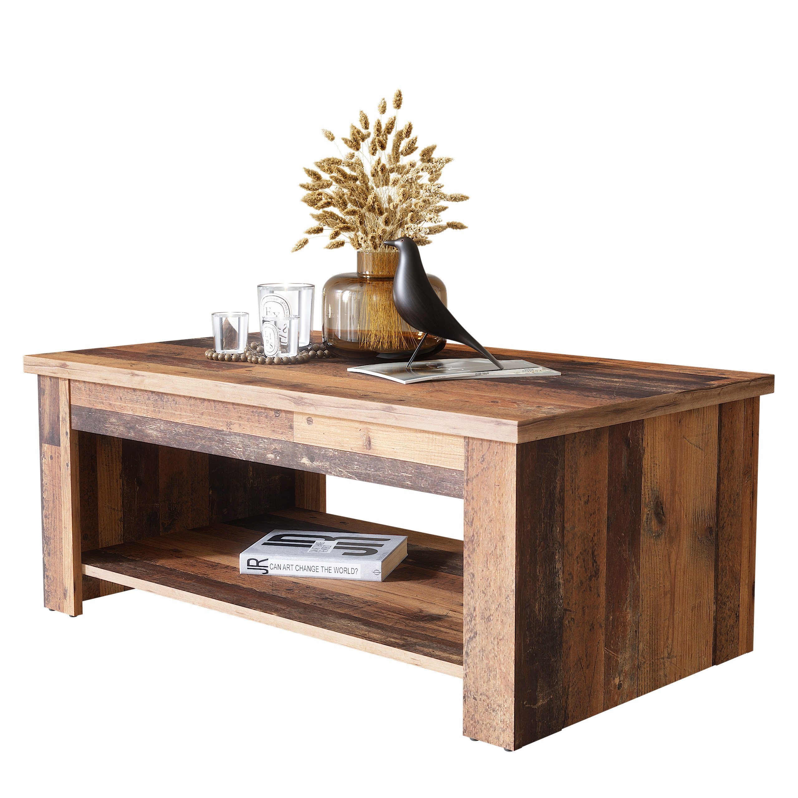 Newroom Couchtisch Kane, Old Wood Wohnzimmertisch Vintage Indurstrial Landhausstil Sofatisch