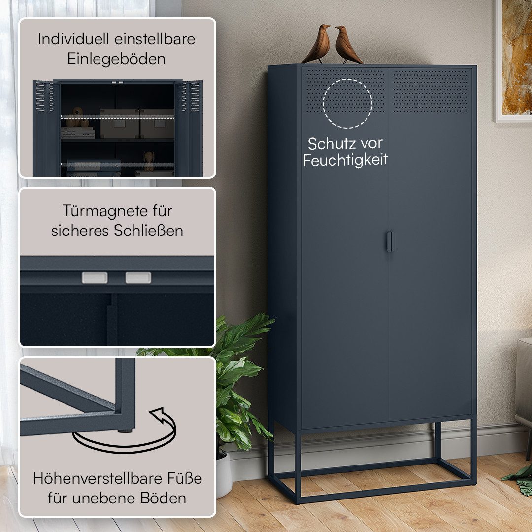 skølm Kommode Izar aus Metall (Anthrazit), Highboard mit Doppeltür & höhenverstellbare Einlegeböden