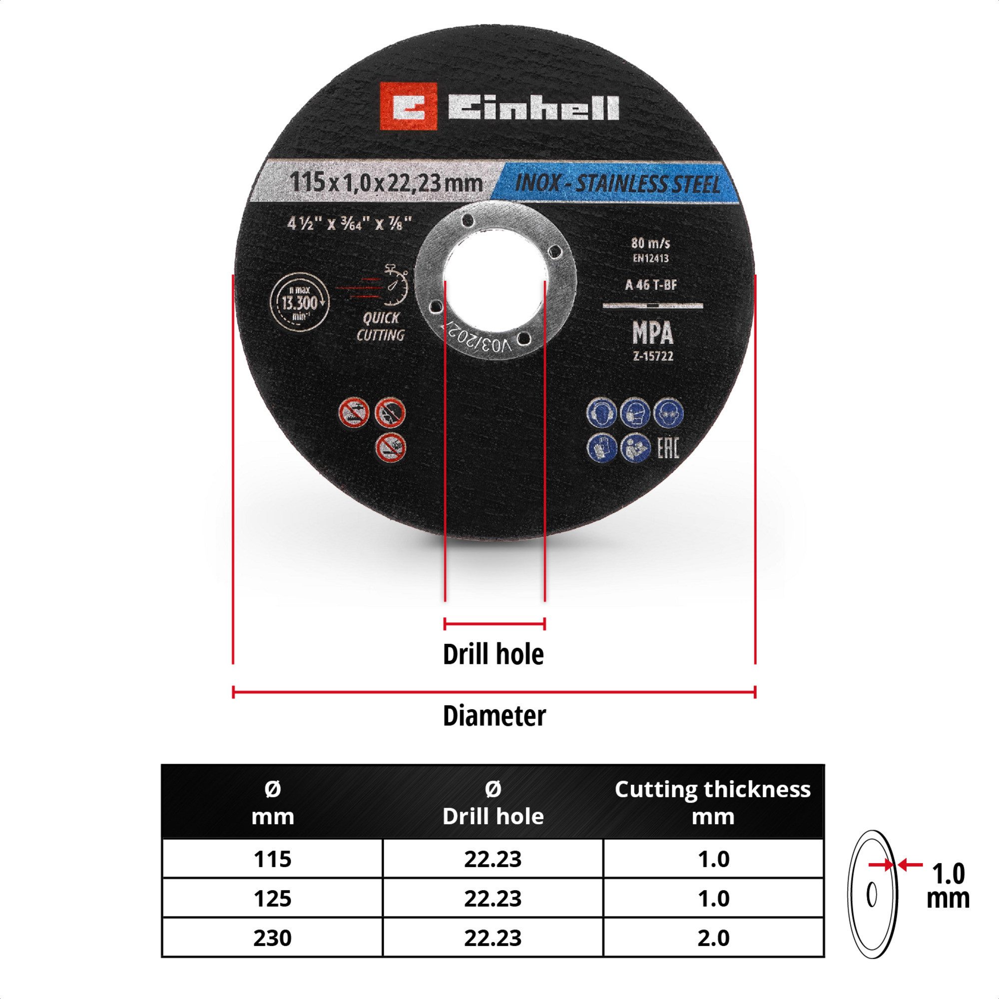 Einhell Sägeblatt EINHELL Trennscheibe dünn, Ø 115 x 1,0mm, 10