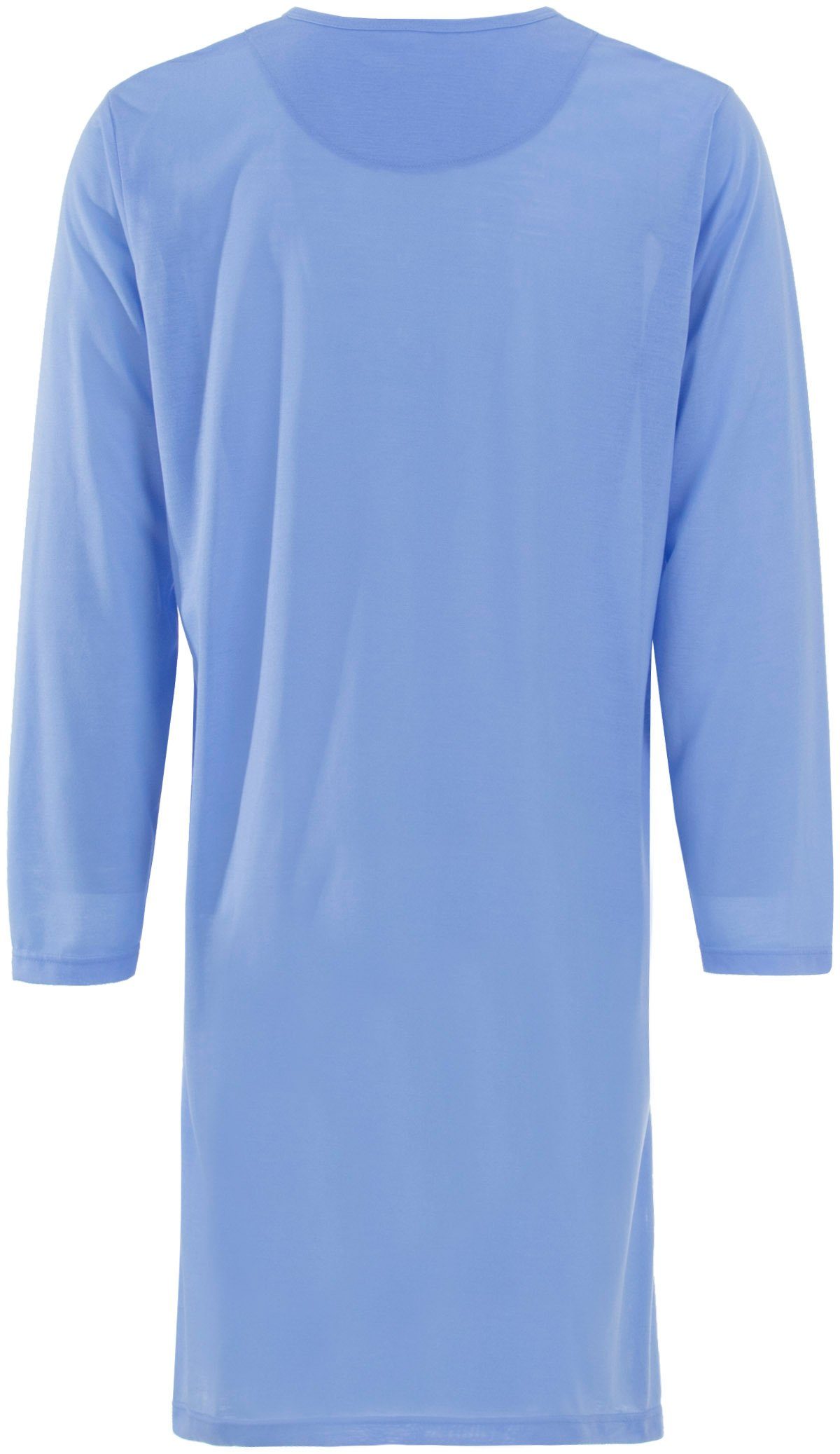Lucky Nachthemd Nachthemd mit - 3er Langarm Knopfleiste blau Uni