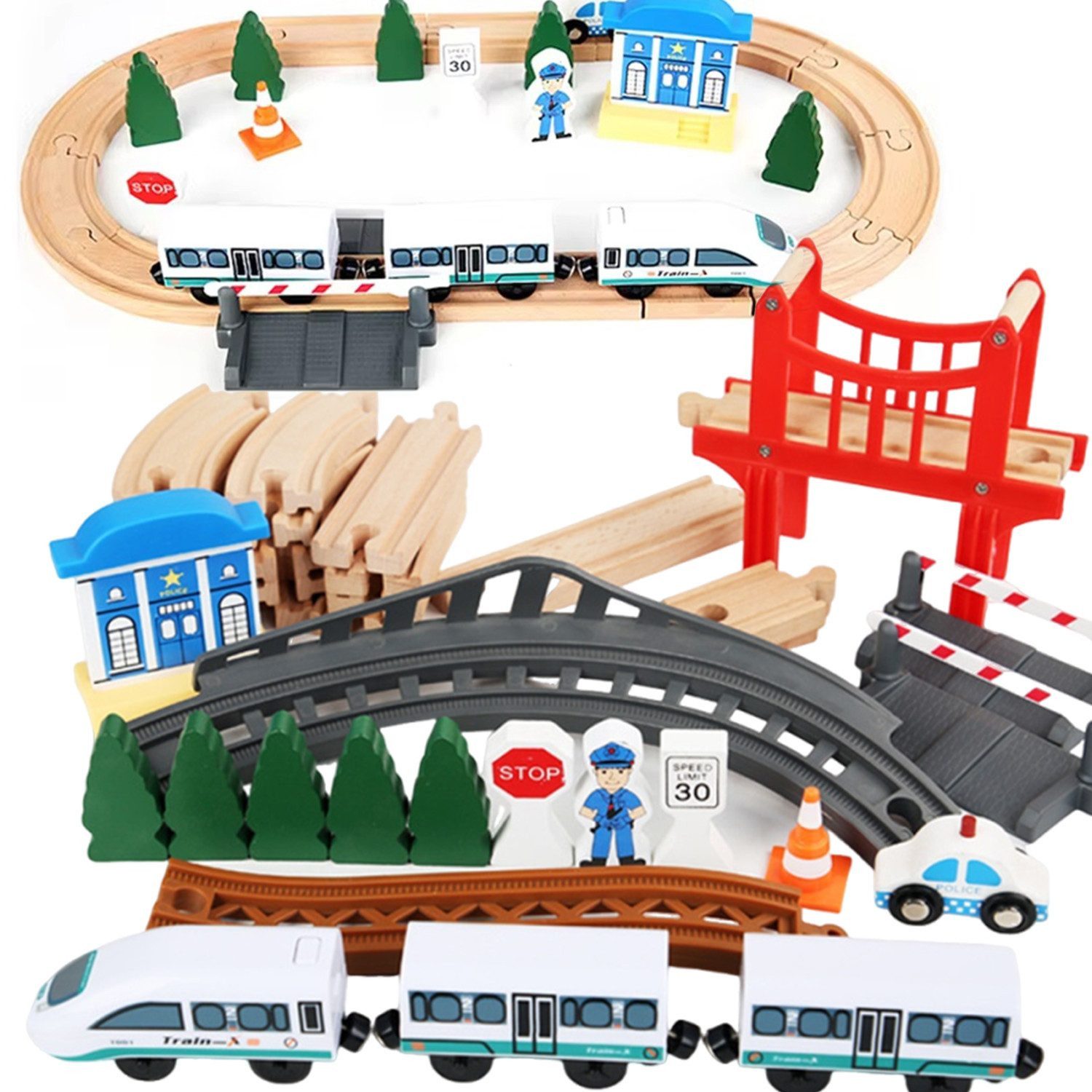 Spielzeugeisenbahn-Set Holzbahn-Set für Kinder umweltfreundlich, fantasievolles Spielen, 42st