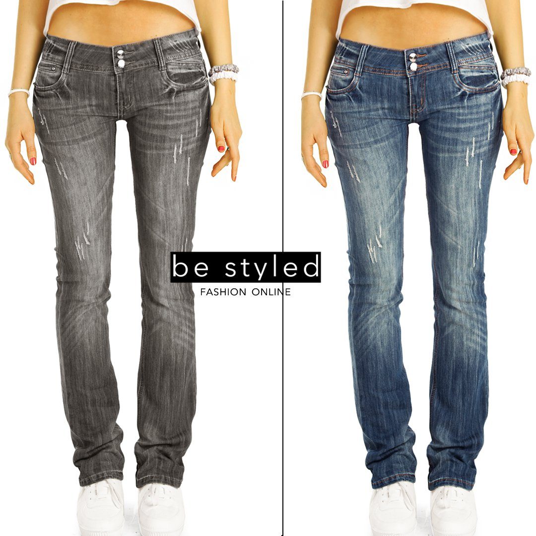 be Hüfthose waist gerade low 5-pocket Straight-Jeans j137p-straight geschnittene styled Damenjeans, grau