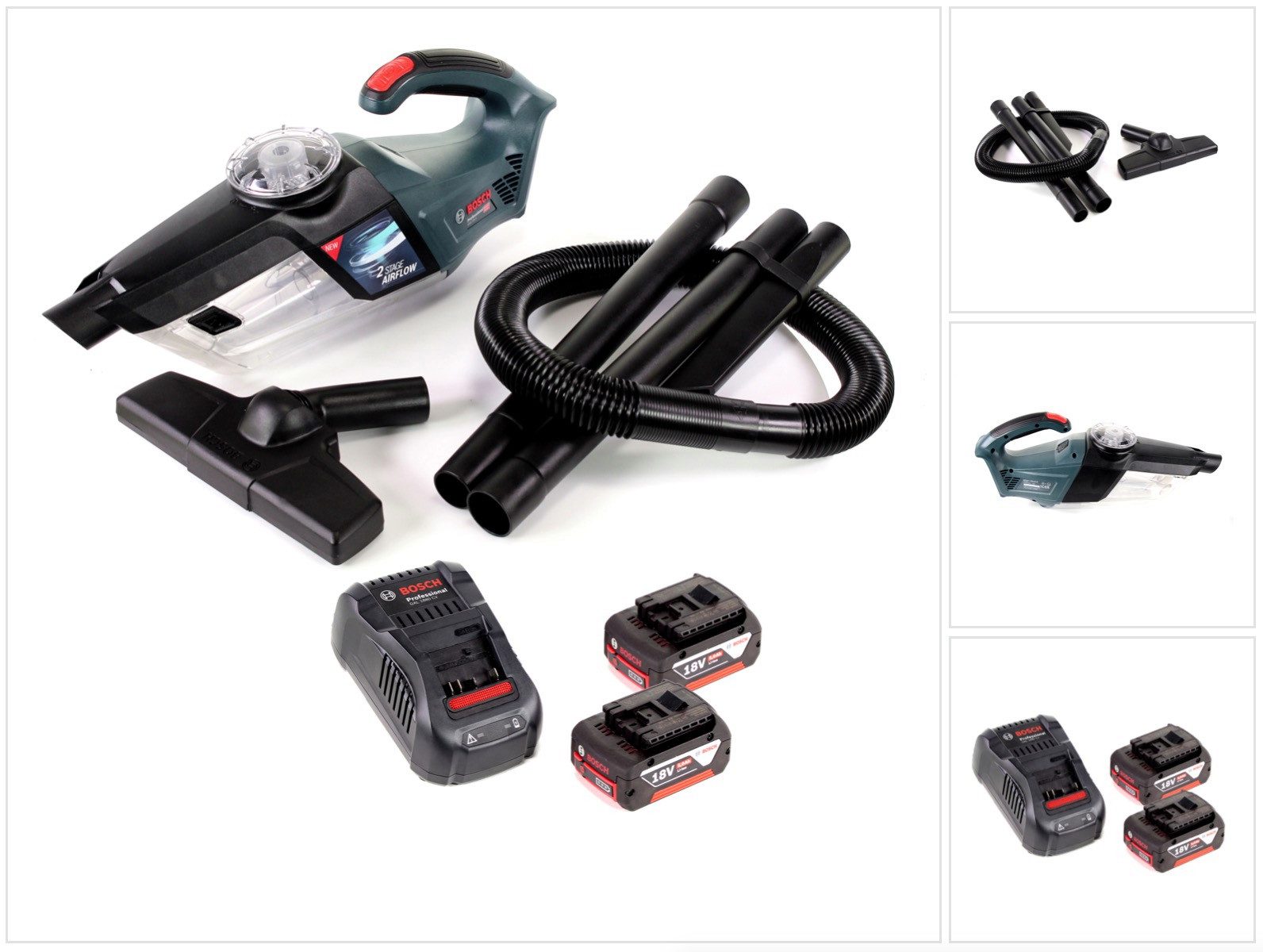 Bosch Professional Akku-Handstaubsauger GAS 18V-1 Akku Staubsauger 18V + 2x Akku 5,0Ah + Ladegerät