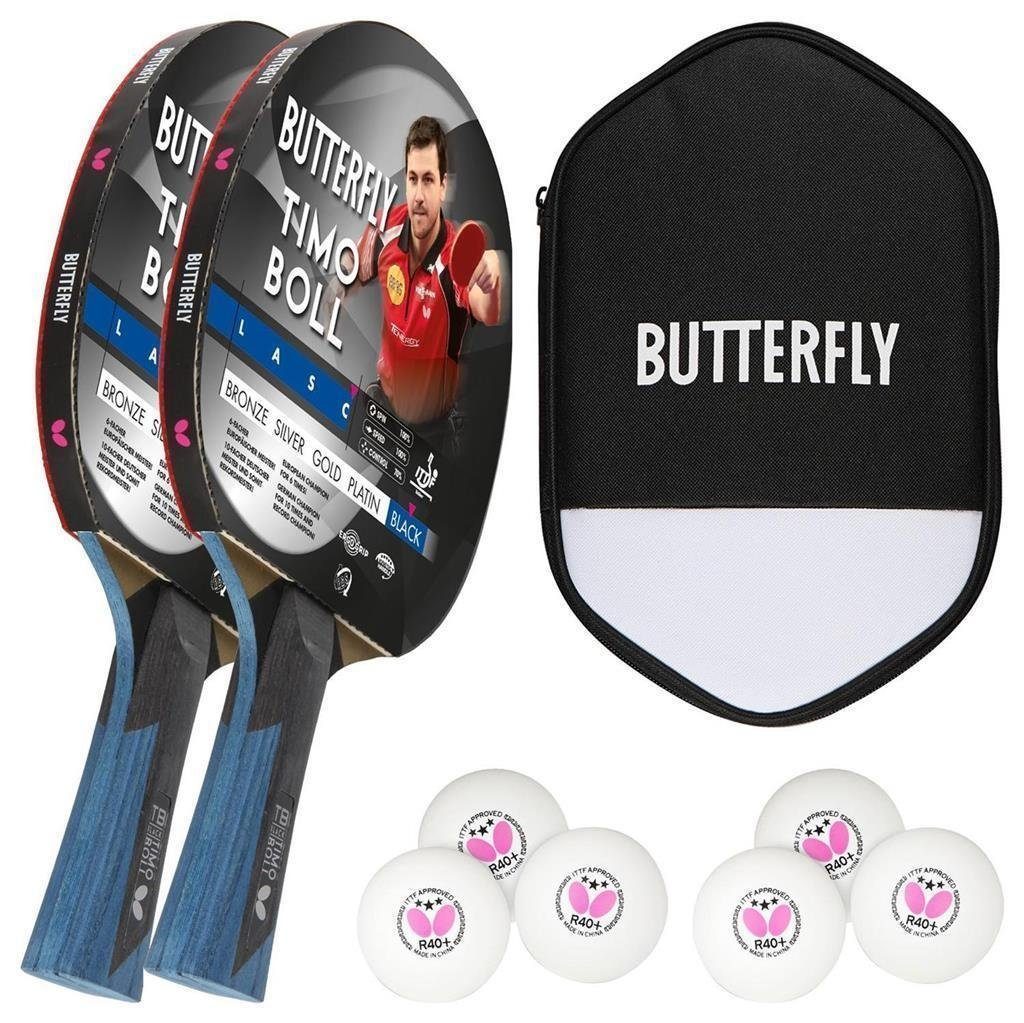 Tischtennisschläger 2 x Timo Boll Black 85031 + Cell Case 2 + Bälle