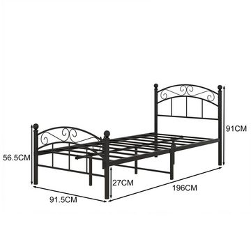 Fangqi Metallbett 90x190cm Einzelbettgestell aus Metall, Jugendbett, Erwachsenenbett