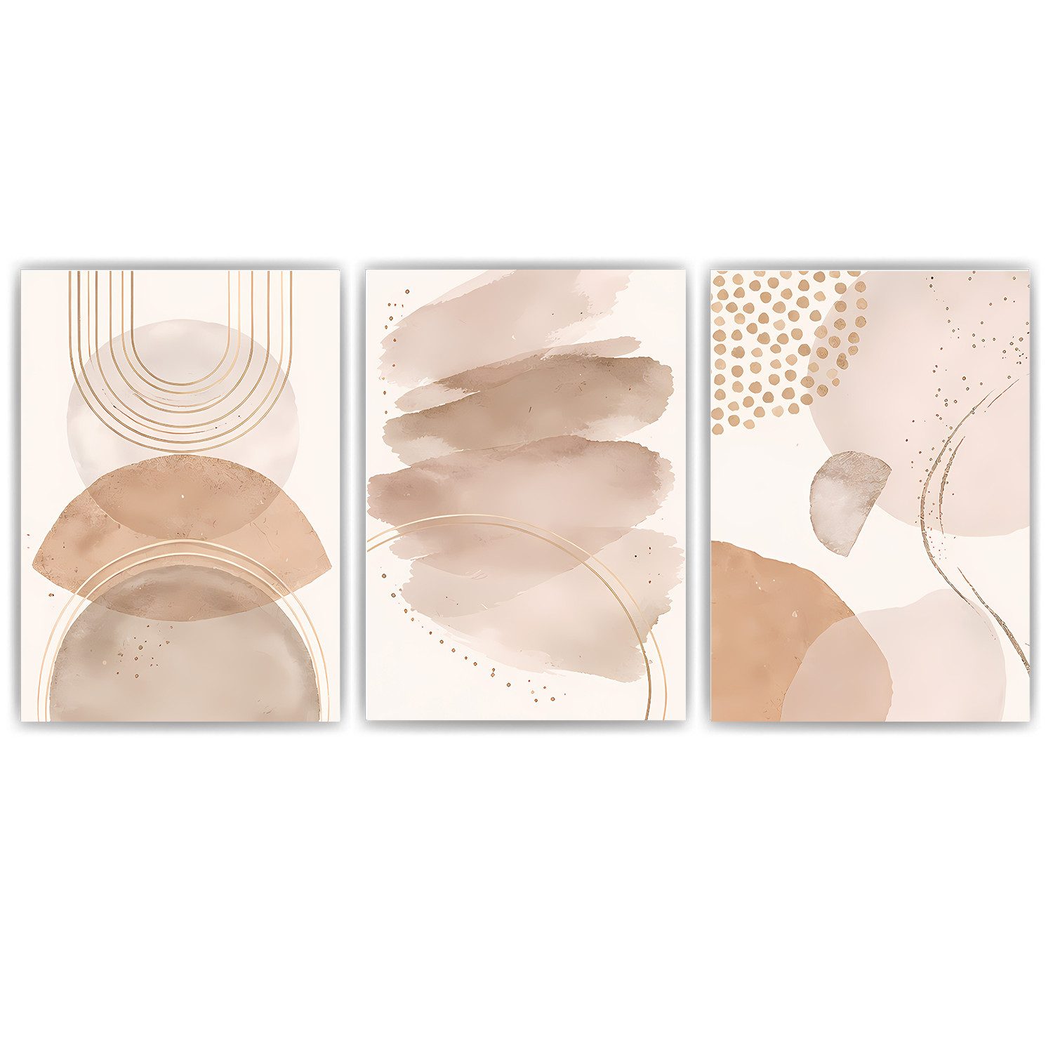 Tigerlino Poster Abstraktes Boho Poster 3er Set Beige Aquarell Moderne Wandbilder