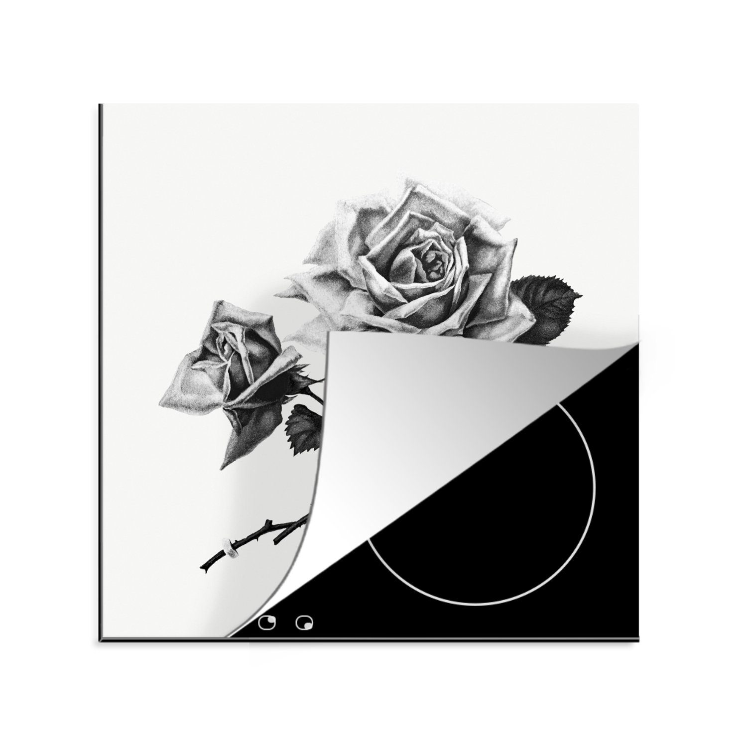 cm, - Vinyl, Herdblende-/Abdeckplatte küche Rosen Arbeitsplatte für 78x78 MuchoWow Blumen, Vintage (1 Ceranfeldabdeckung, - tlg),