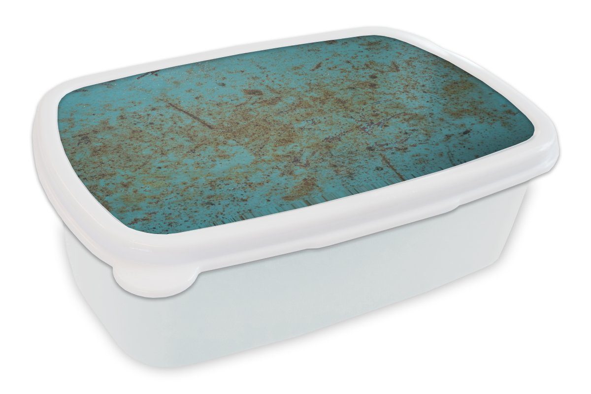 MuchoWow Lunchbox Metall - Rost - Türkis, Kunststoff, (2-tlg), Brotbox für Kinder und Erwachsene, Brotdose, für Jungs und Mädchen weiß