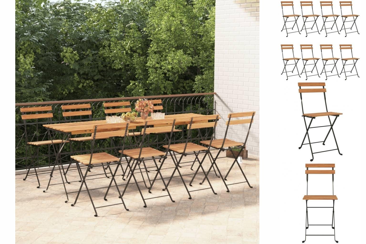 Bistrostühle Massivholz und 8 Stk vidaXL Stahl Teak Klappbar Gartenstuhl