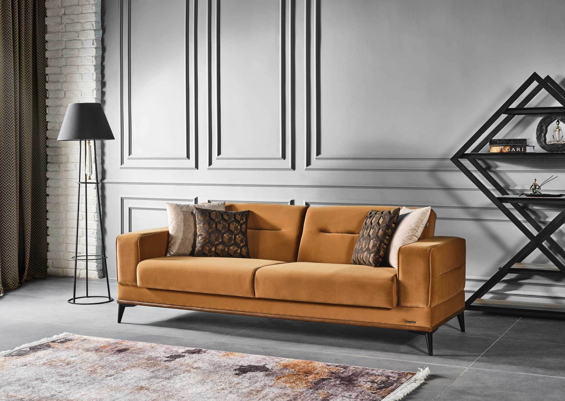 Zenka, Möbel Braun Samtstoff Quality,strapazierfähiger Villa Handmade Teil, 1 Mikrofaser Sofa
