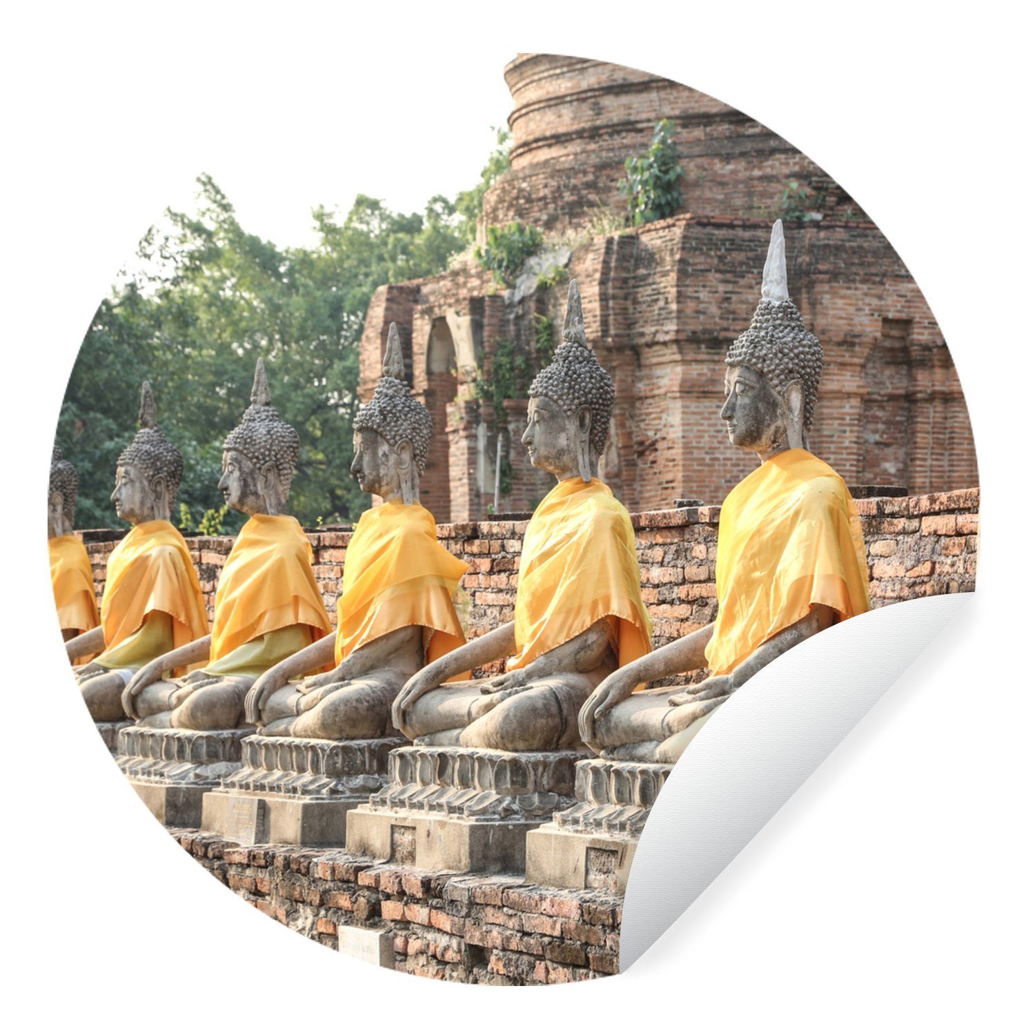 MuchoWow Thailand Wohnzimmer Chaiwatthanaram-Tempel, für Kinderzimmer, Rund, Buddhas Wandsticker Tapetenkreis im Wat (1 Tapetenaufkleber, St),