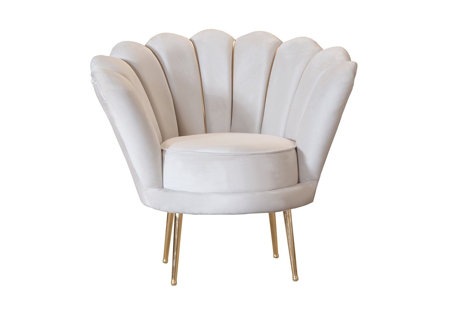 König der Möbel Loungesessel Clam Muschel Sessel Velours (Polstersessel im trendigen Muscheldesign m. Gold Akzent), Cocktailsessel in weichem Samtvelours Beige