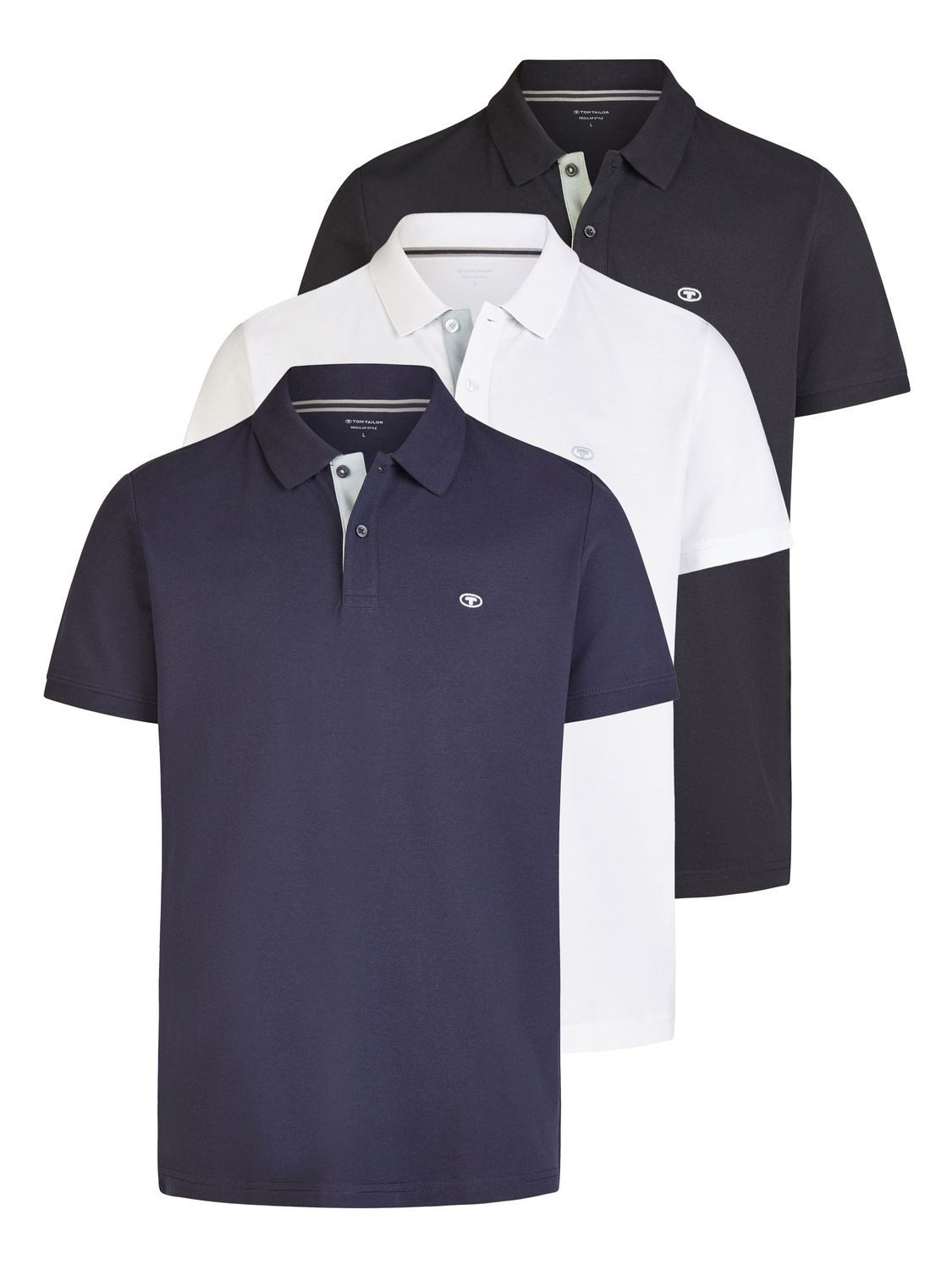 Tom Tailor Poloshirt Herren Kurzarm Baumwolle Regular Fit 3er Set-Pack günstig online kaufen
