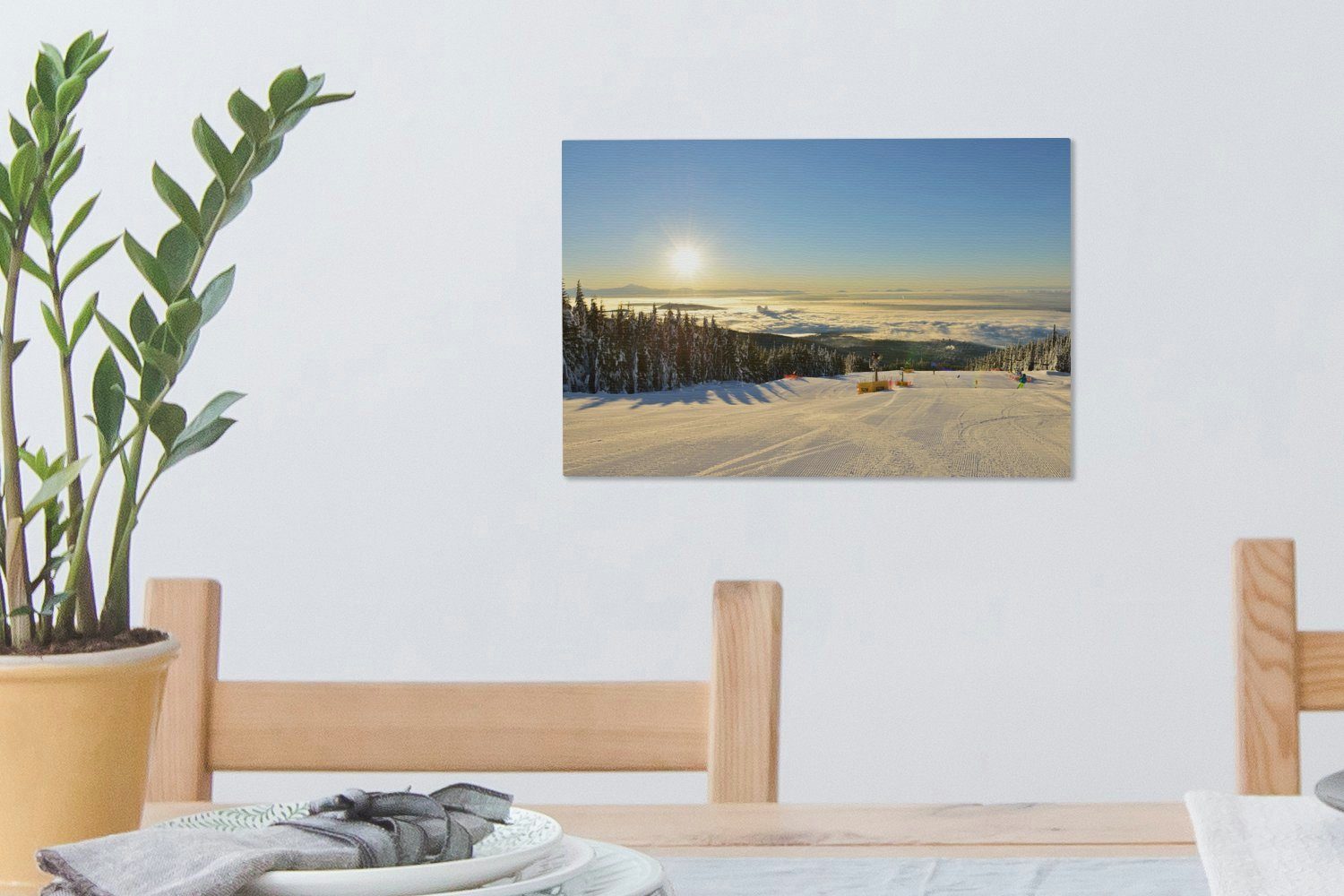 OneMillionCanvasses® Leinwandbild Skiberg Stadt, mit Mountain St), über Leinwandbilder, kanadischen am 30x20 Grouse Wanddeko, Nebel (1 der Aufhängefertig, Wandbild cm