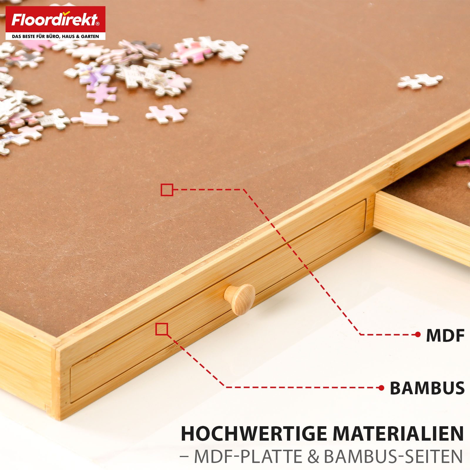 Floordirekt Puzzleunterlage Yukon Puzzletisch für bis zu 1000 Teile mit 4 Schubladen, ideal zum Vorsortieren & Aufbewahren, kompakt und platzsparend