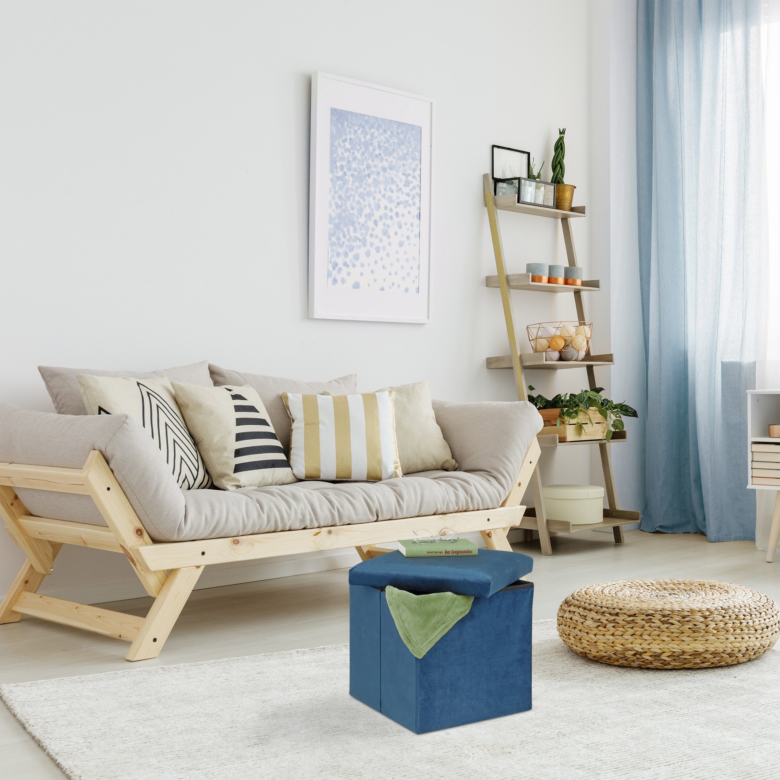 relaxdays Stauraumhocker Sitzhocker mit Stauraum, Blau günstig online kaufen