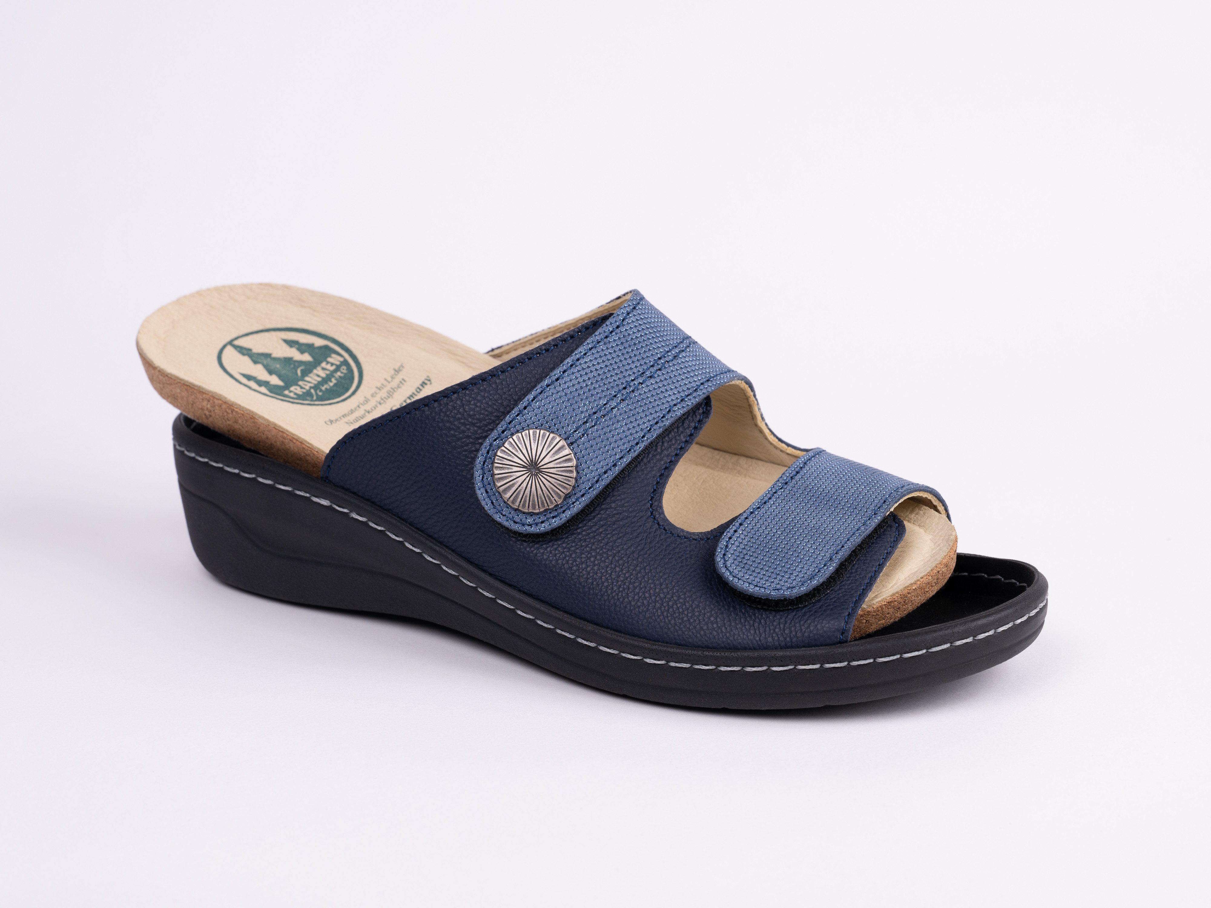 Franken-Schuhe Art. 3020-W40 Farbe: blue sky Damen Pantolette (lose Korkeinlage, Comfortweite "H", Made in Germay) echt Leder, lose Einlage, Weite "H"
