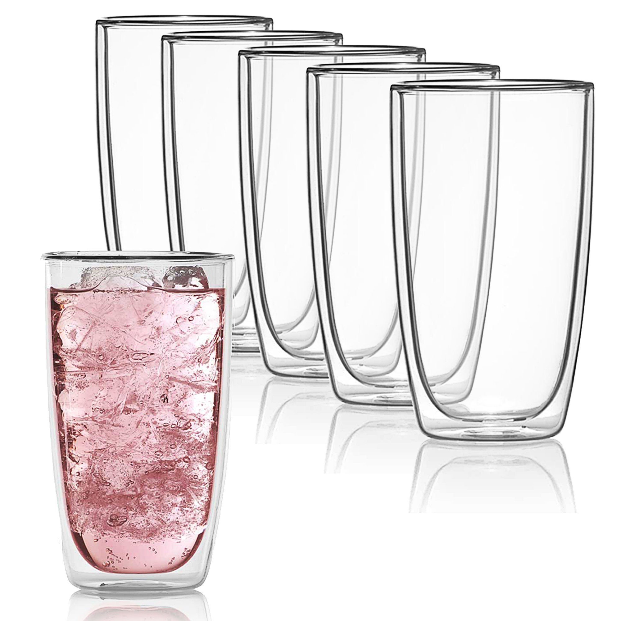 Dimono Latte-Macchiato-Tasse Doppelwandiges Trinkglas 450ml – Latte-Macchiatogläser Borosilikat Set, 6-tlg., Borosilikat-Glas, Wasser- Longdrink- & Cocktailgläser