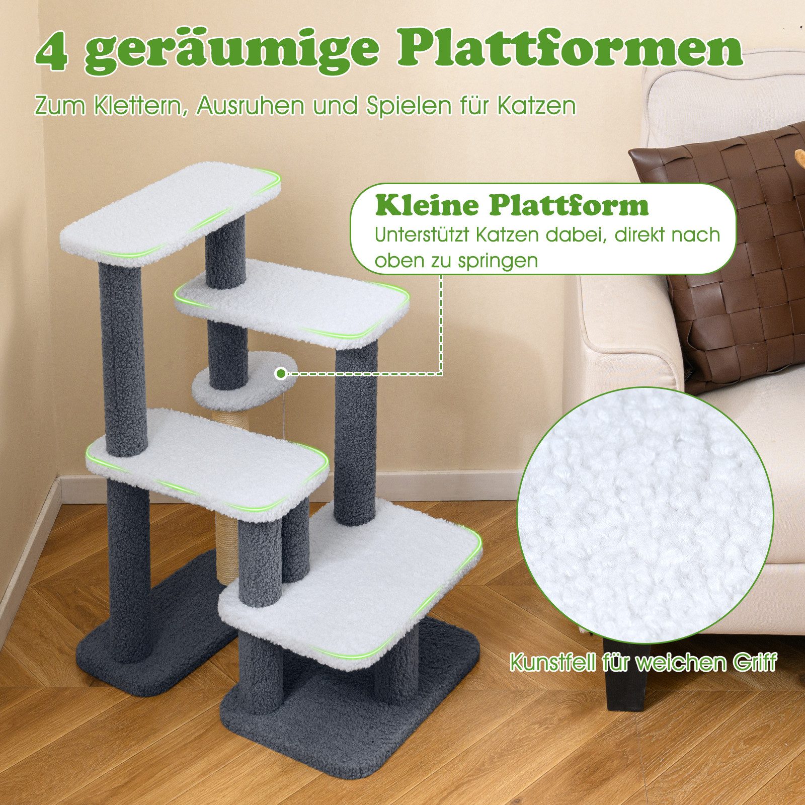COSTWAY Kratzbaum, Hundetreppe, Katzentreppe, für Bett & Sofa