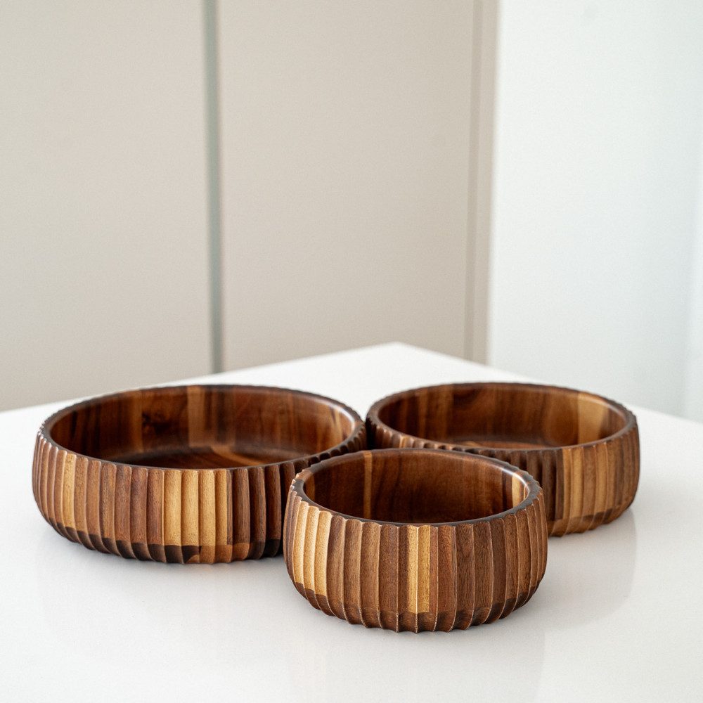 Zoha Servierschale Stripe Schüssel - Handgefertigte Akazienholz Schale für Dips, Snacks, (3-tlg), Handgefertigtes Akazienholz – Bild 4 von 5