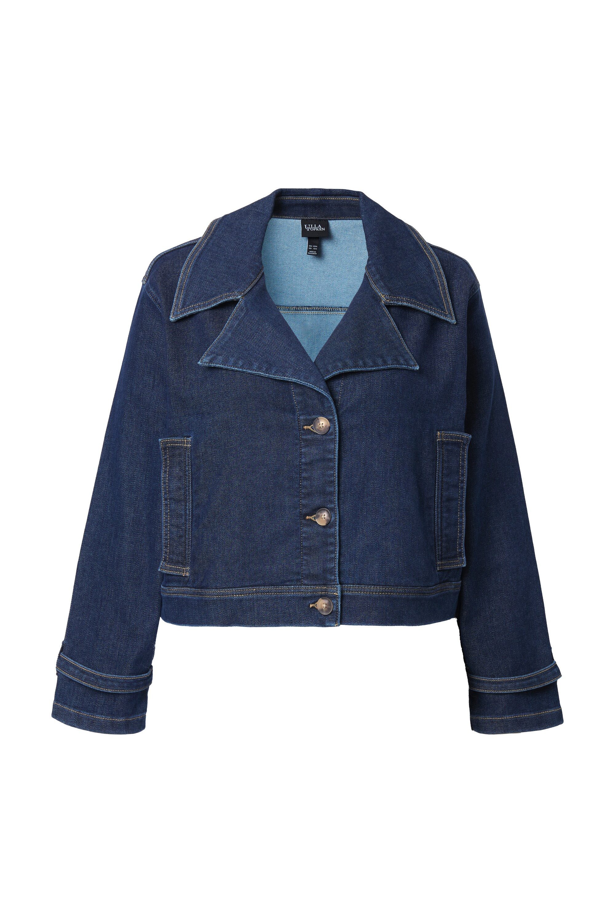 Ulla Popken Jeansjacke Jeansjacke kurz Reverskragen Langarm günstig online kaufen