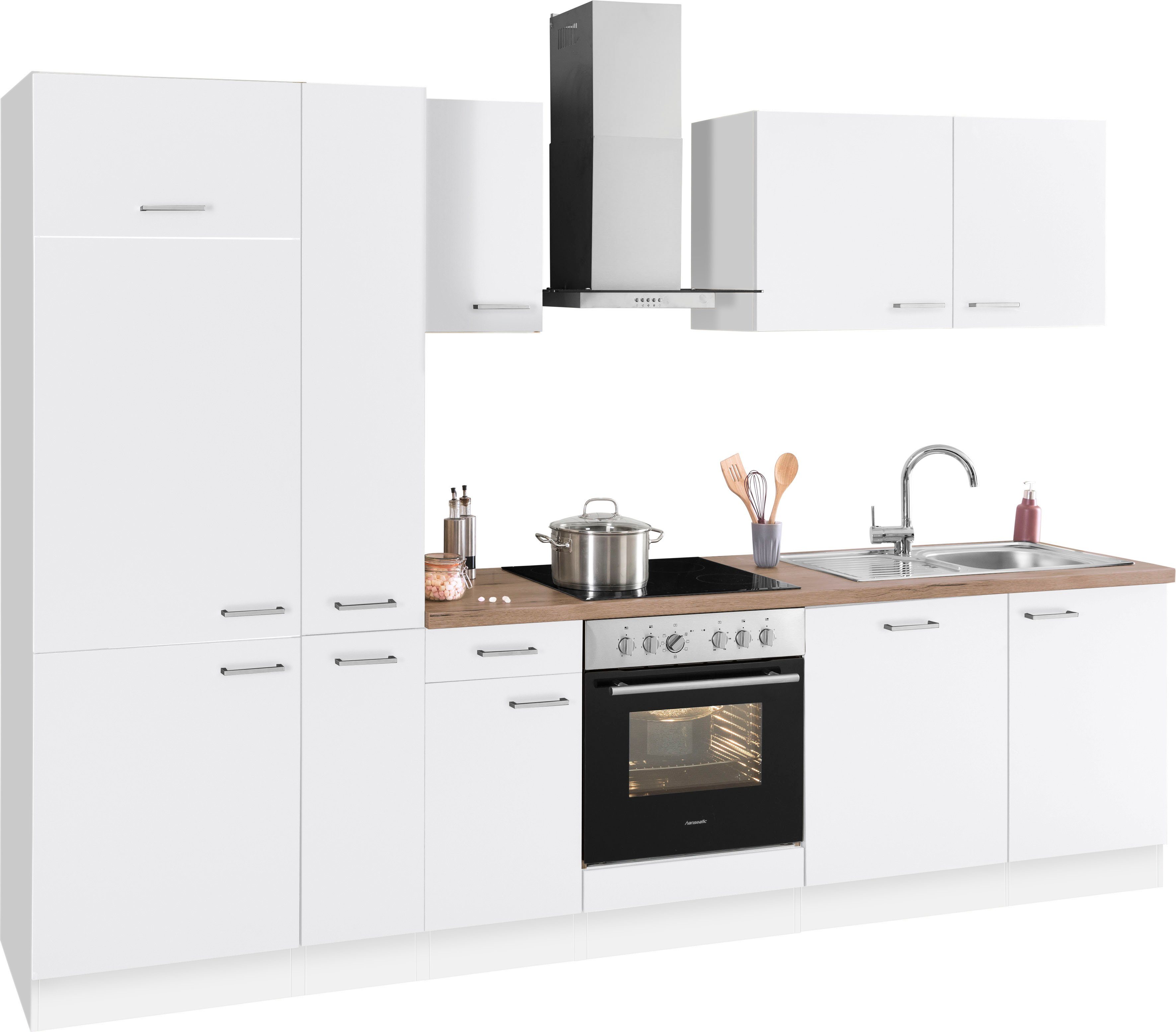 OPTIFIT Küchenzeile Iver, 300 cm Elektrogeräte HANSEATIC Marke der | wildeichefarben inklusive breit, weiß