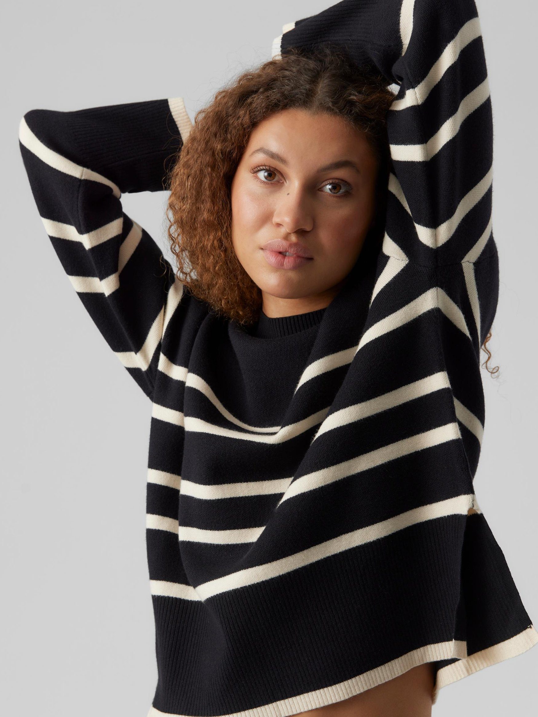 Vero Moda Strickpullover VMSABA LS O-NECK STRIPE PULLOVER GA NOOS - 10278319 6729 in Weiß-Schwarz