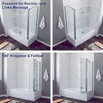 AQUABATOS Badewannenaufsatz Duschwand für Badewanne Badewannenaufsatz Duschabtrennung Faltwand, 5 mm Sicherheitsglas, Nano Beschichtung, Faltbar