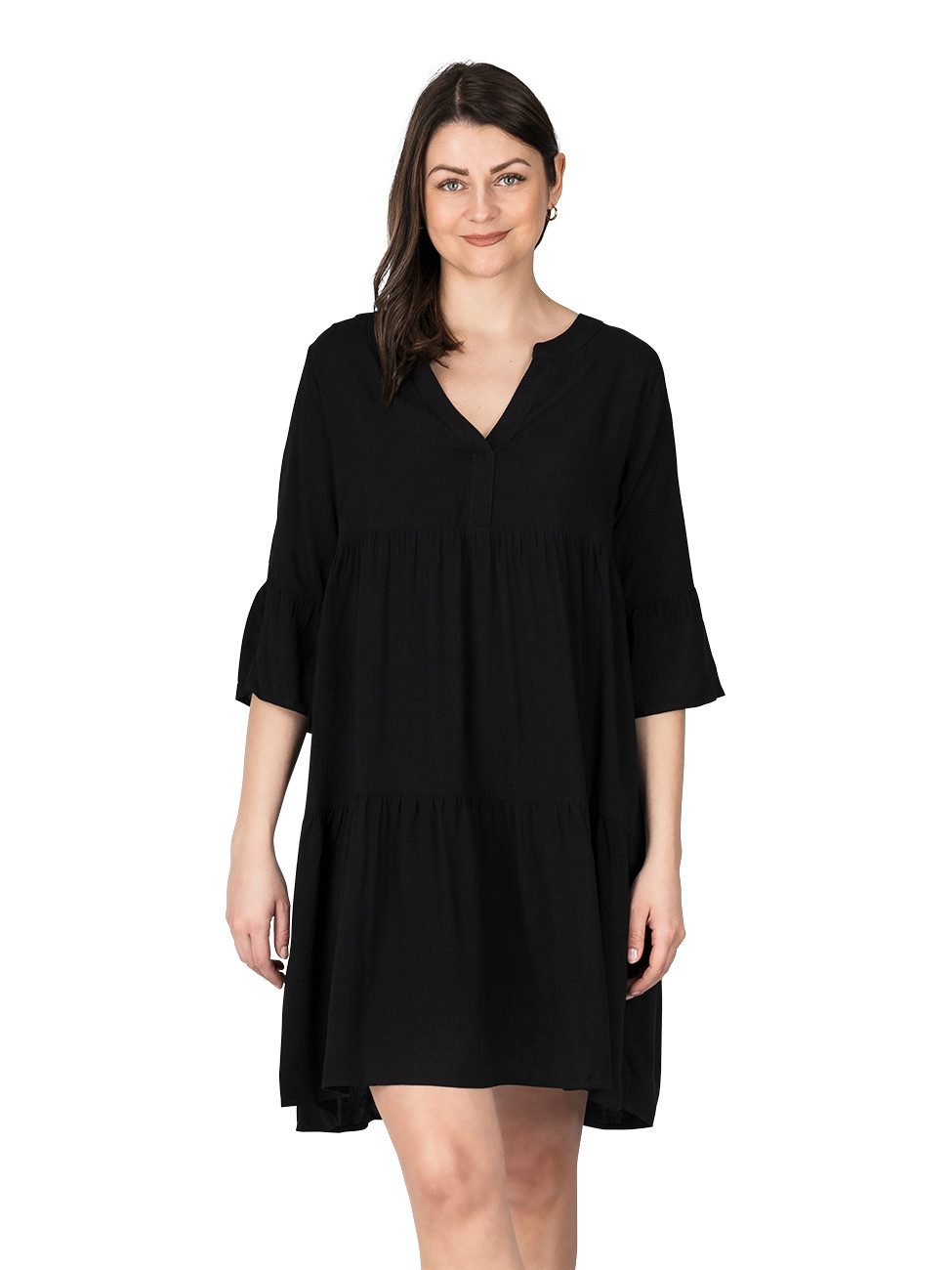 DENIMFY Sommerkleid Damen Kleid DFFrida A-Linie 3/4 Arm Freizeitkleid mit V günstig online kaufen