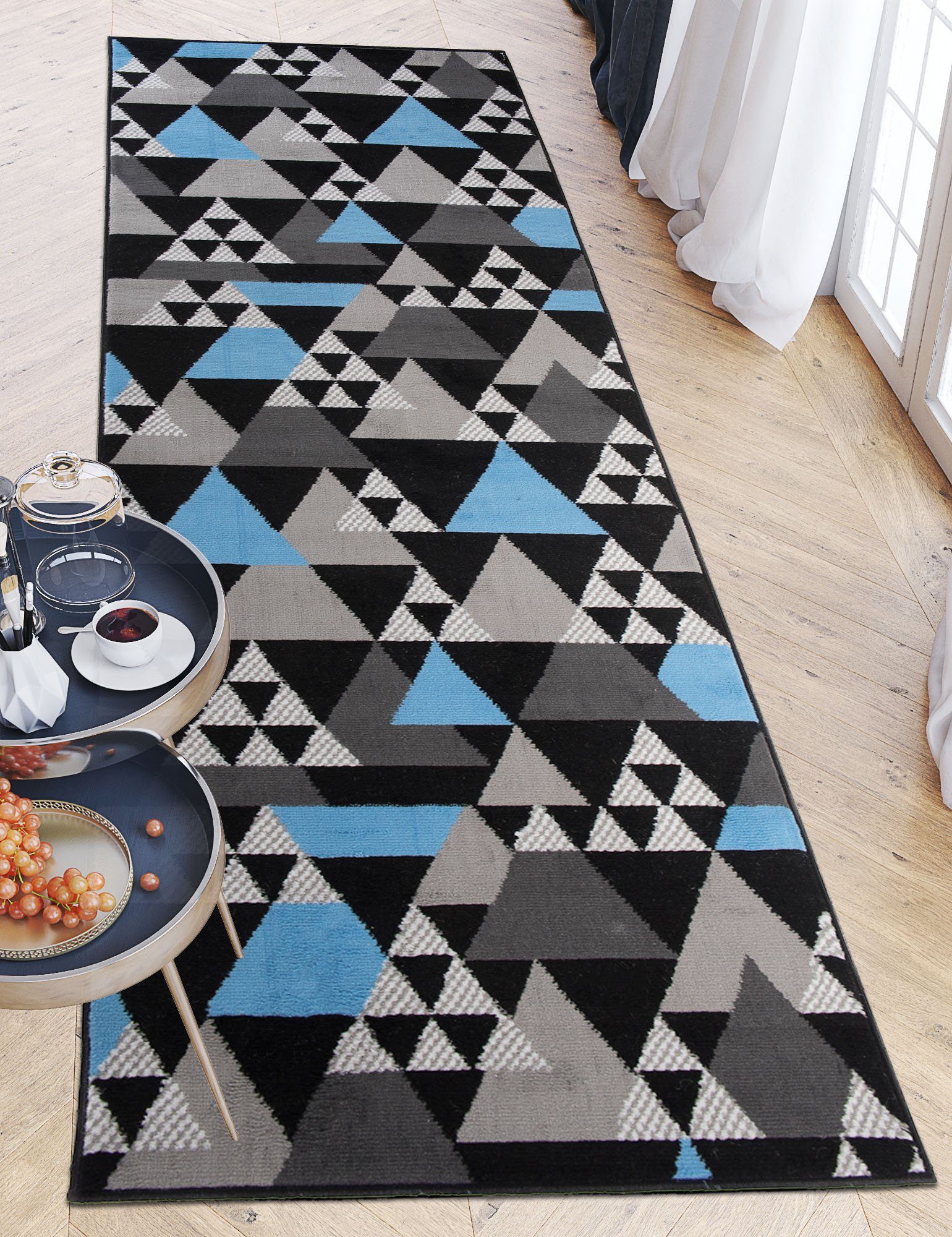 Mazovia Läufer Läufer Flurläufer Modern für Vorzimmer 80 cm Breit Grau Blau, 80 x 100 cm, Kurzflor, Meterware, Höhe 8 mm