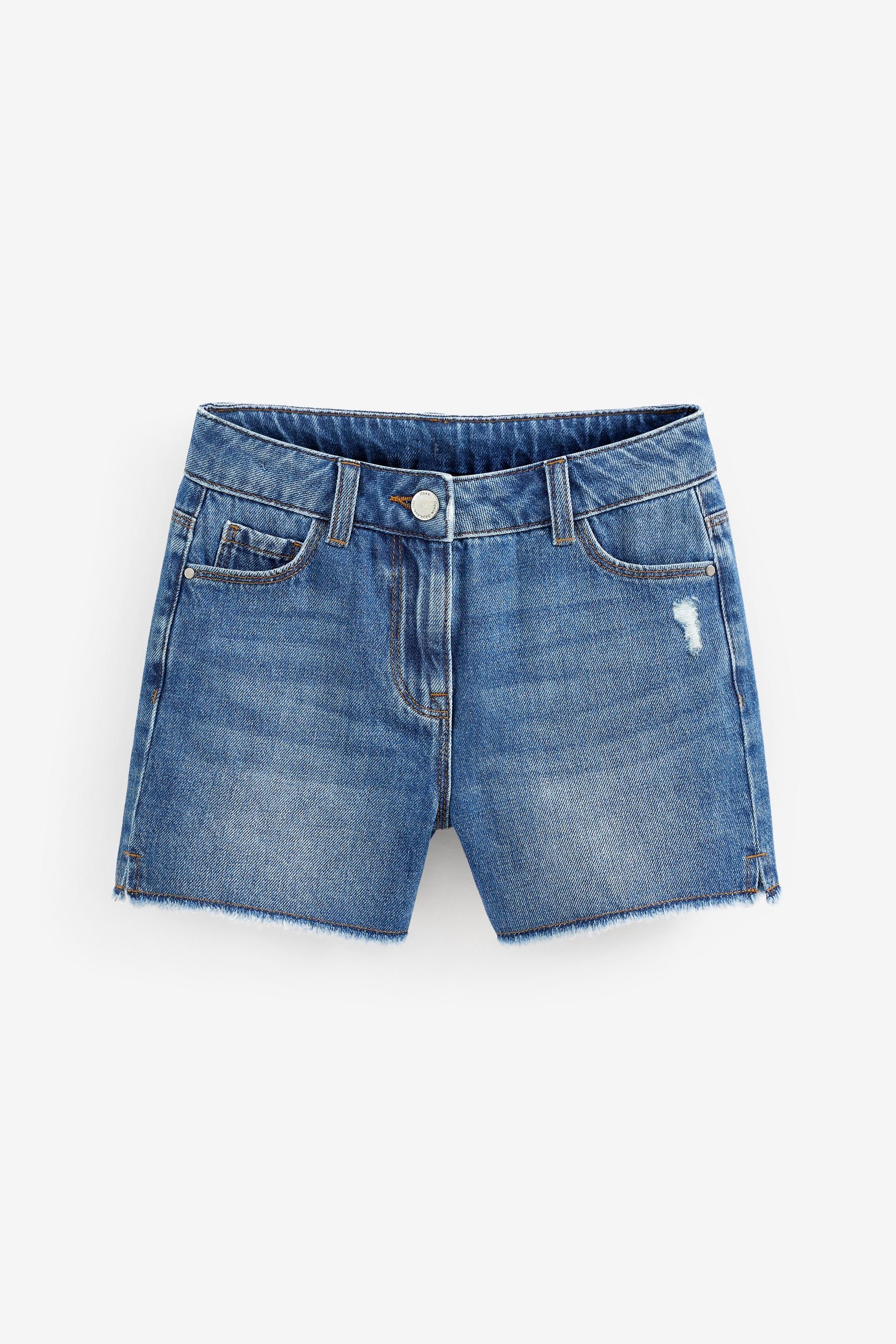 Next Shorts Längere Shorts mit Fransensaum (1-tlg) Mid Blue Denim