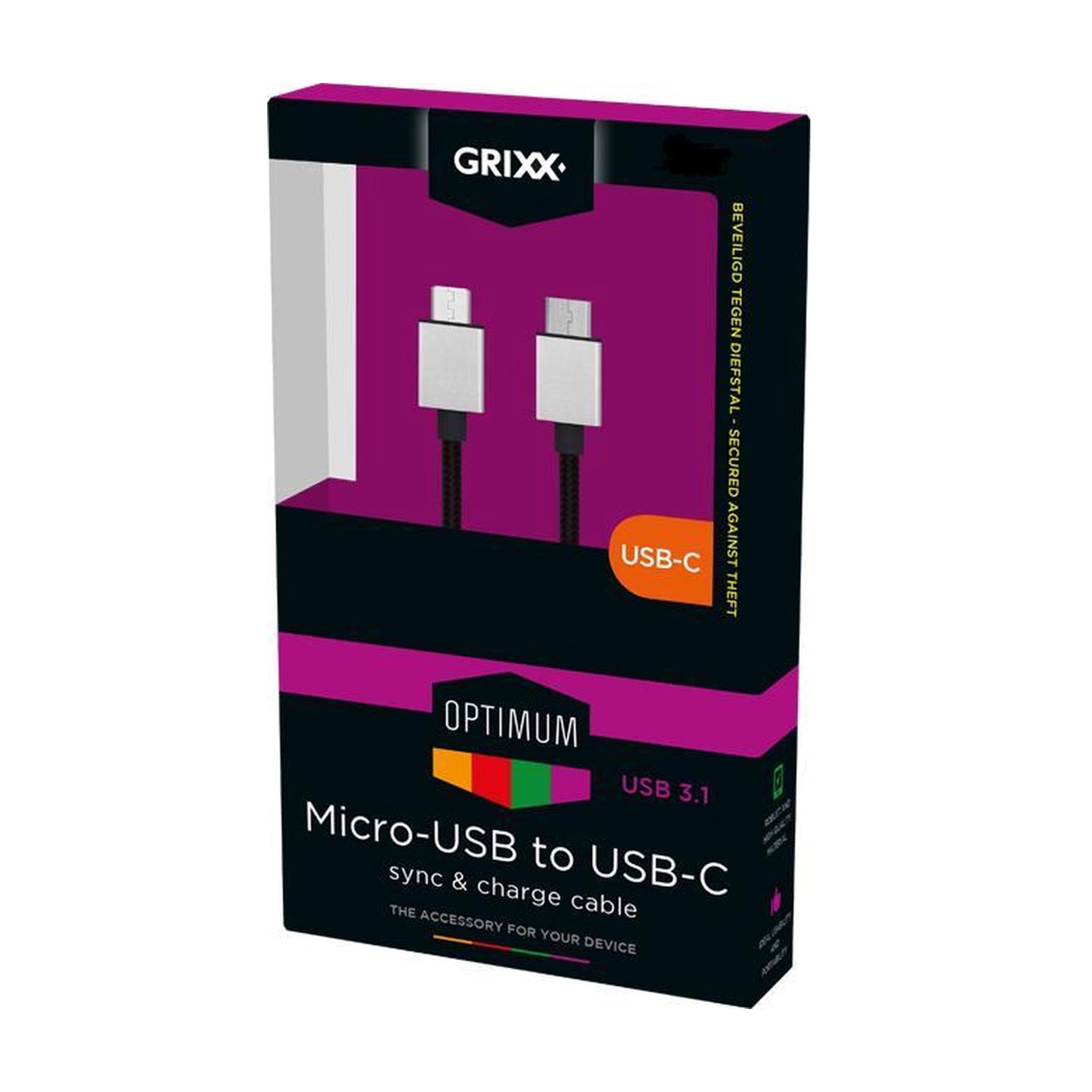 Grixx GROCACMUSBFBK03 USB-Kabel, Micro-USB, USB 3.0 Typ A (300 cm), USB 3.1, bis zu 480 Mbit/s, 3.0 Meter, Nylonmantel, Schwarz