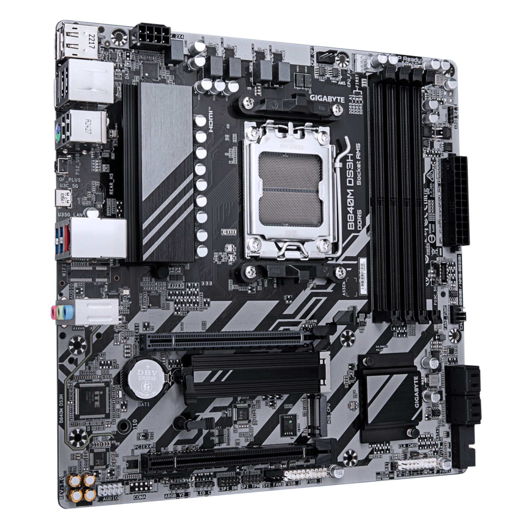 Gigabyte B840M DS3H Mainboard – AMD Ryzen 9000 CPUs, 8+2+2 Phasen VRM, bis zu 8 Mainboard