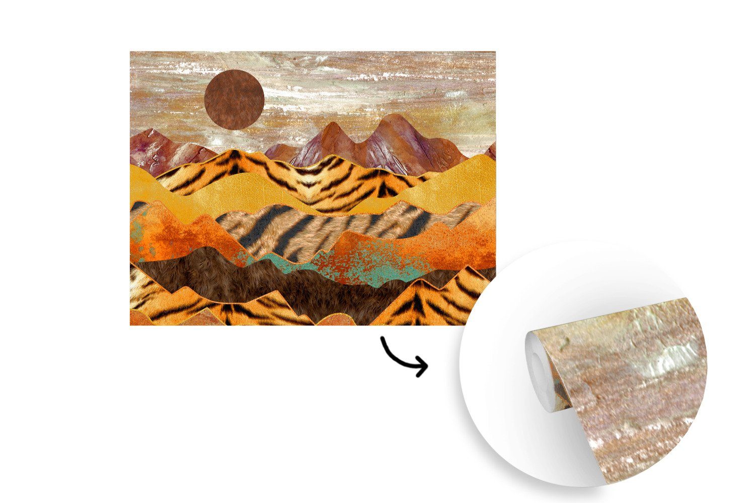 Fototapete Marmor Matt, Vinyl Schlafzimmer, für bedruckt, Tapete Wallpaper Tigerdruck Wohnzimmer, (6 - Kinderzimmer, Gold, St), MuchoWow -