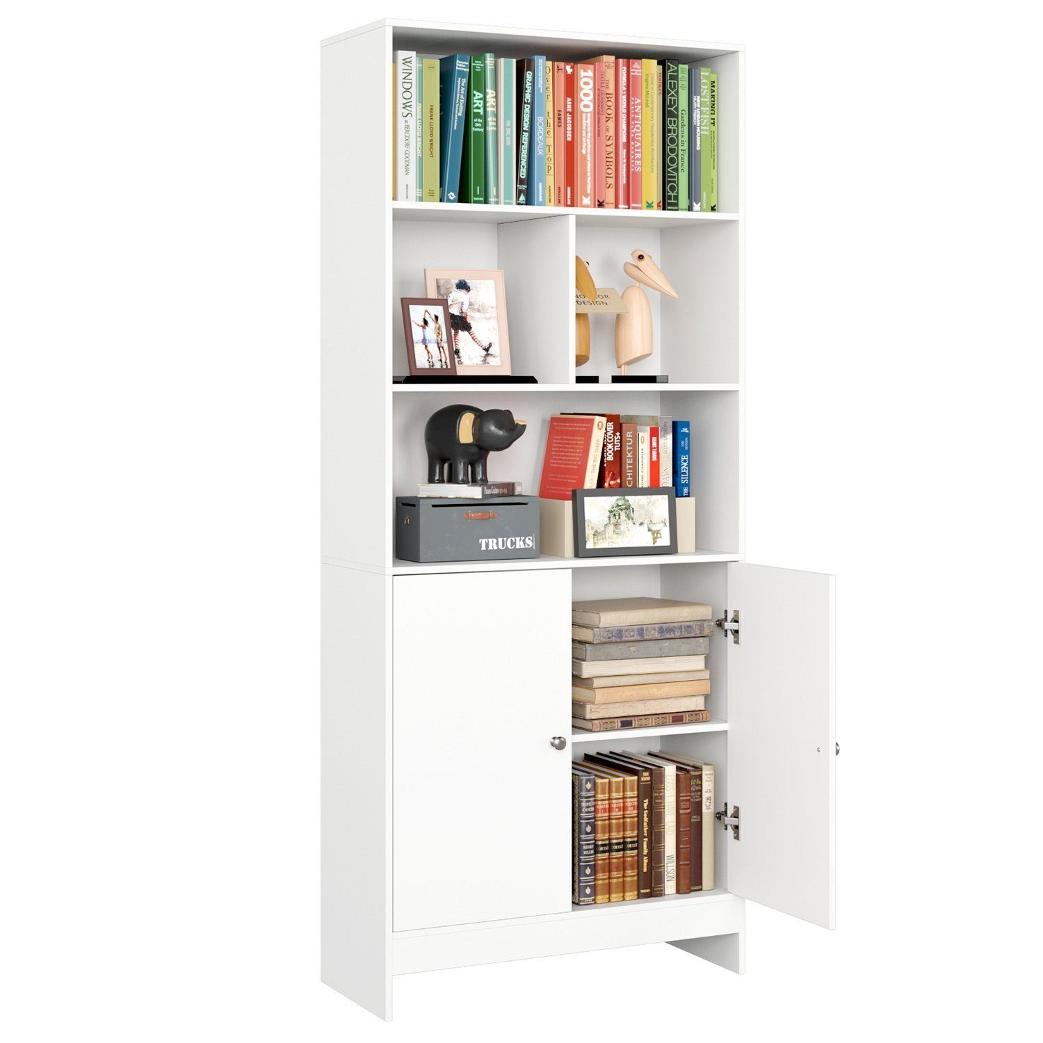 Homfa Bücherregal, Bücherschrank mit Tür 167cm Hochschrank Standregal weiß