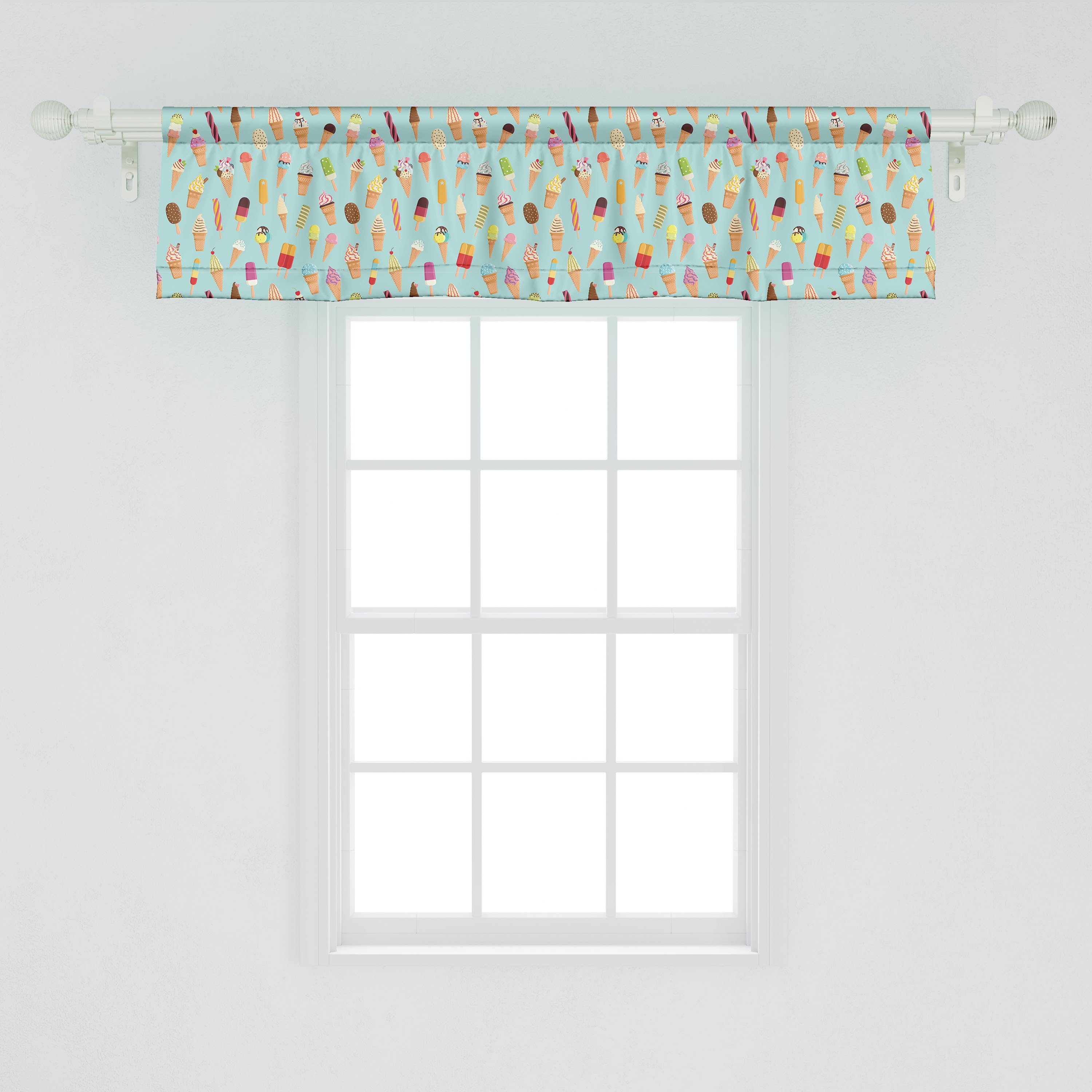 Scheibengardine Vorhang Volant für Stangentasche, Abakuhaus, Dekor yummy Fruity Eis Schlafzimmer Microfaser, mit Küche