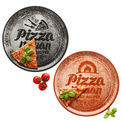 MamboCat Pizzateller 2x Pizzateller rot & schwarz Ø31cm 2 Personen XL-Teller Dekor Platte