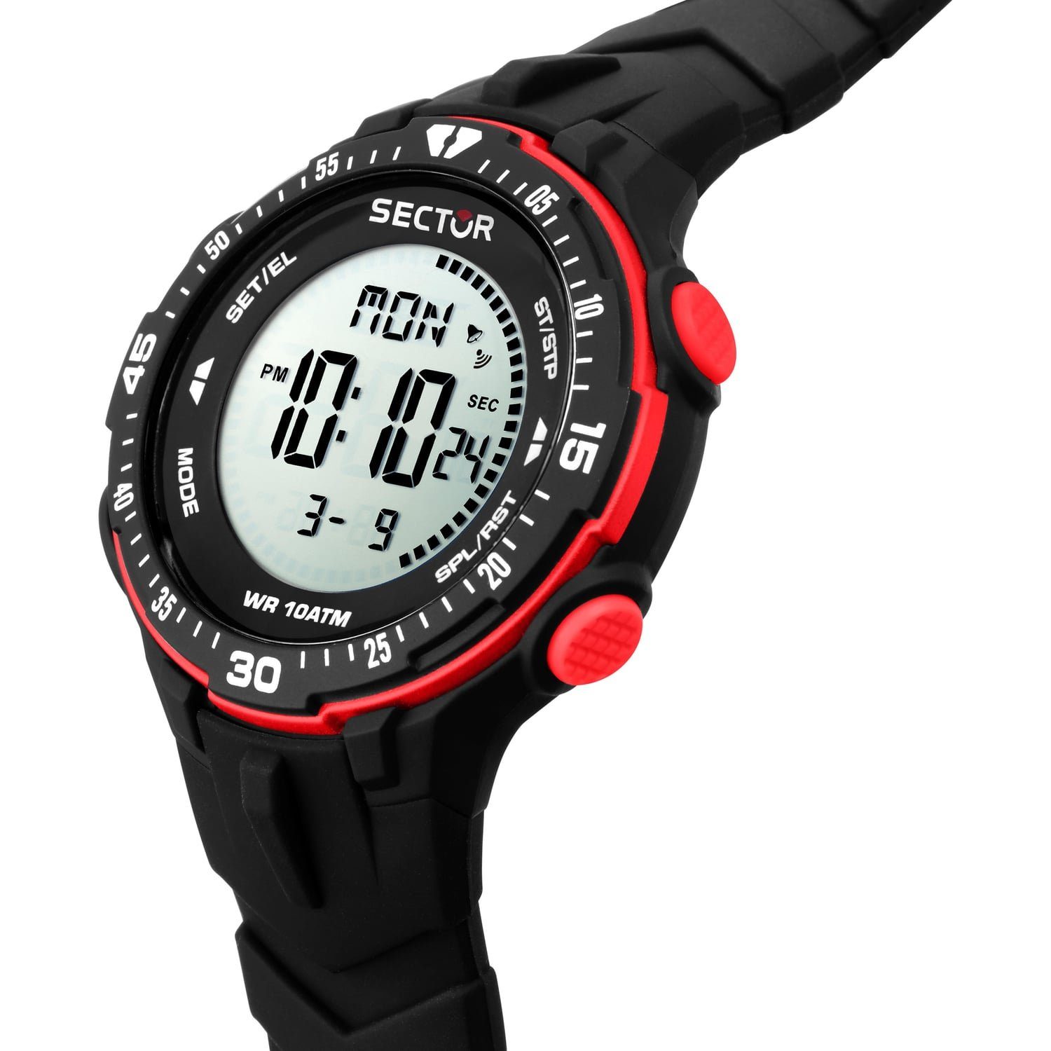 Sector Digitaluhr Sector Herren Armbanduhr Digital, (Digitaluhr), Herren Armbanduhr rund, groß (41mm), Silikonarmband schwarz, Casual