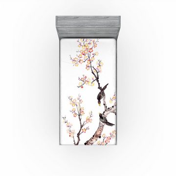 Spannbettlaken Soft Dekorativer Stoff Bettwäsche Rund-um Elastischer Gummizug, Abakuhaus, Kunst Chinesische Farbe der Blumen